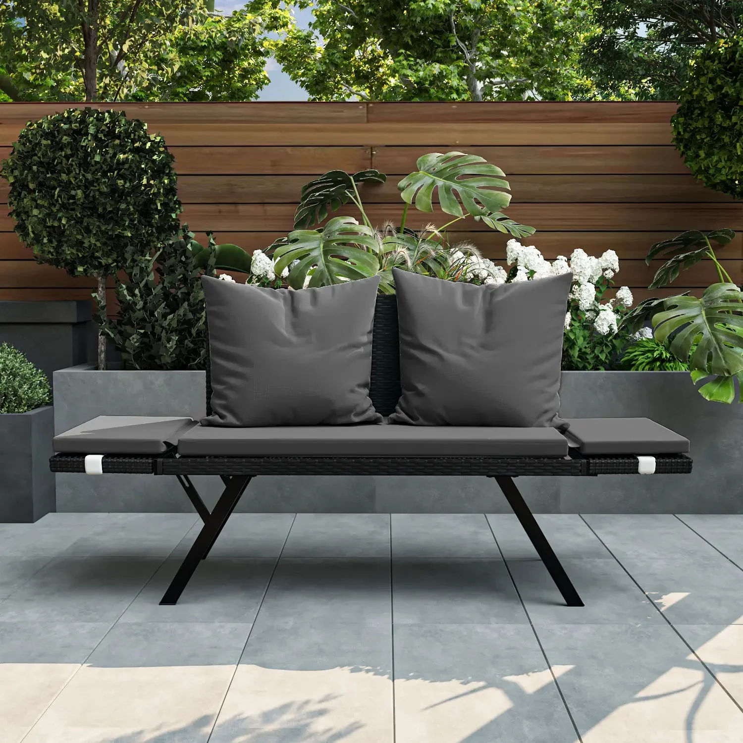 BOSSION Convertible Outdoor Couch Sofa, Wove Rattan Patio Daybed with Adjstable Armrests,Grey - Image 4