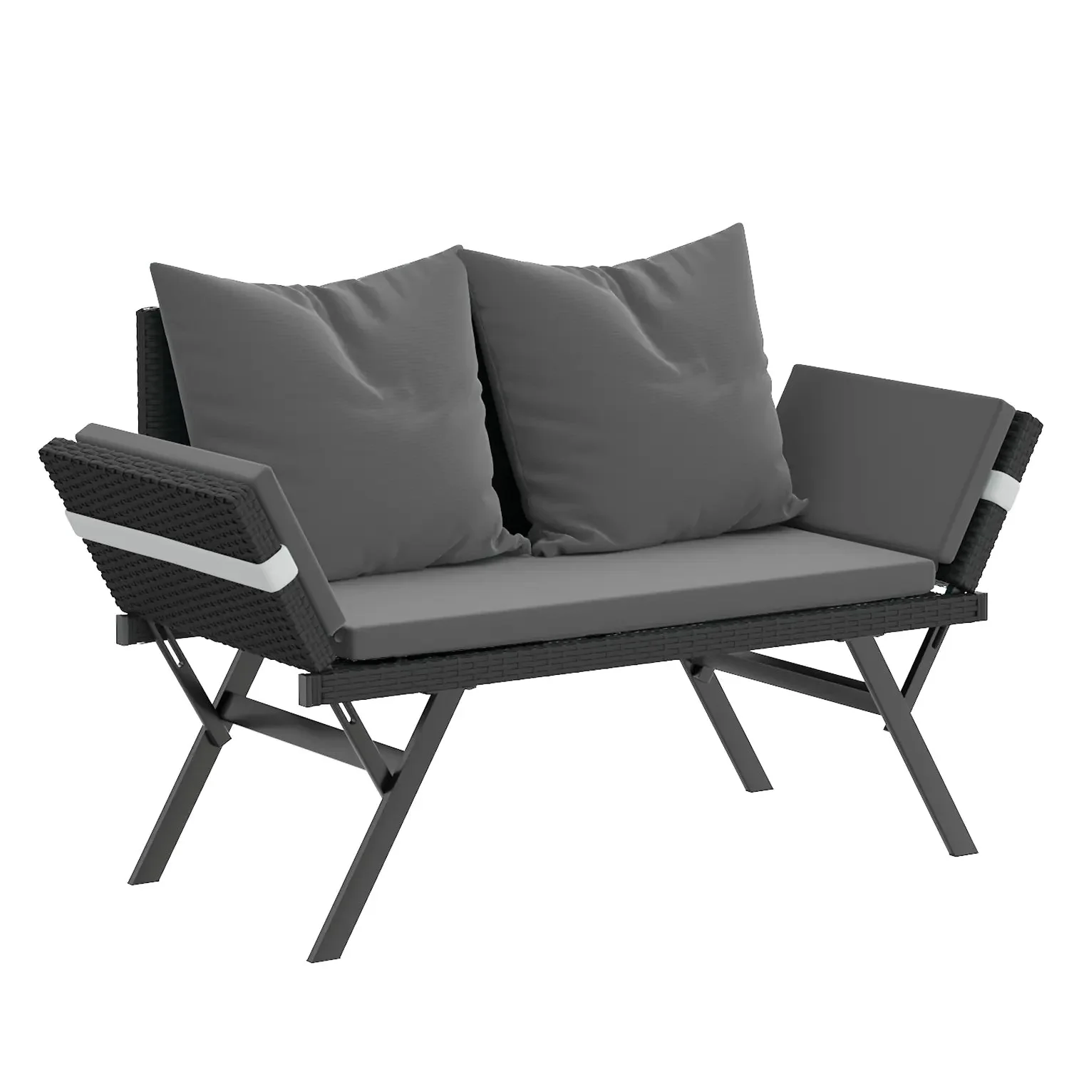 BOSSION Convertible Outdoor Couch Sofa, Wove Rattan Patio Daybed with Adjstable Armrests,Grey - Image 7