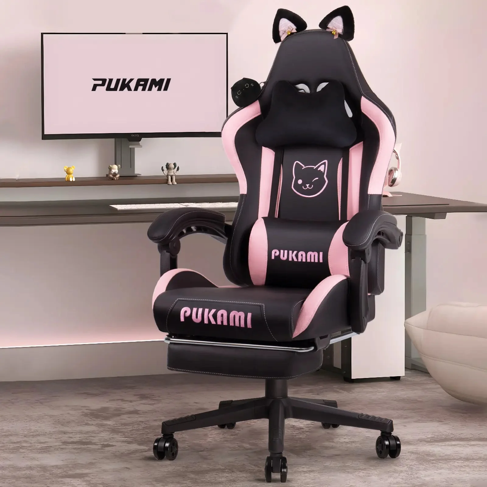 Gaming Chair with Cat Ears and Cat Paw Cushion Pillow - Image 2