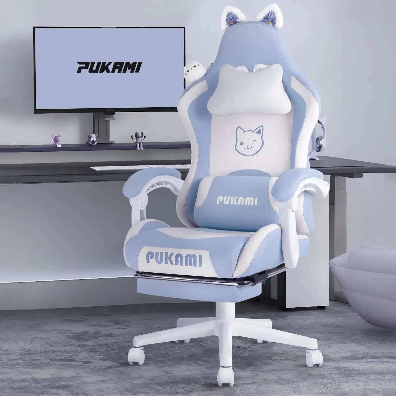 Gaming Chair with Cat Ears and Cat Paw Cushion Pillow - Image 3