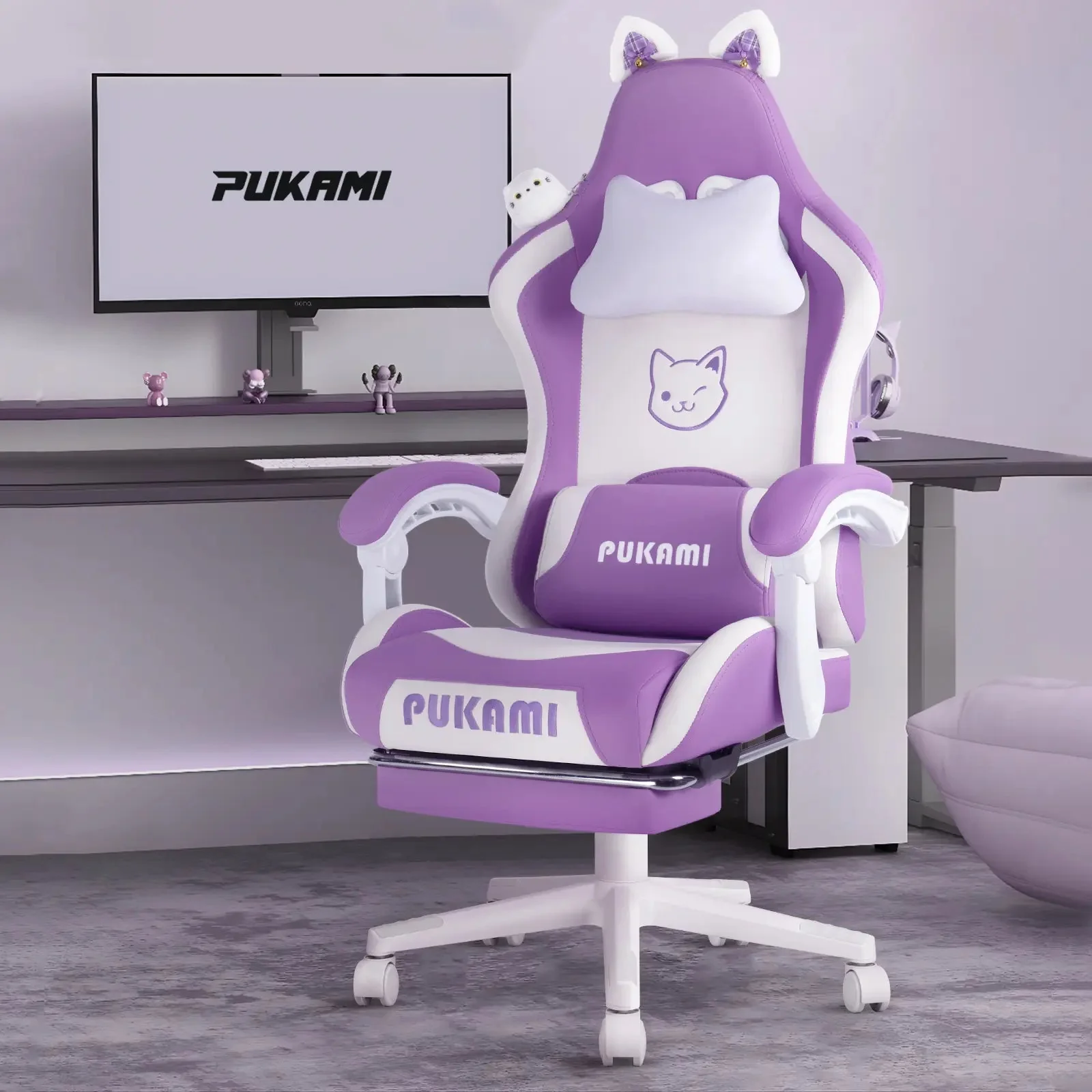 Gaming Chair with Cat Ears and Cat Paw Cushion Pillow - Image 4