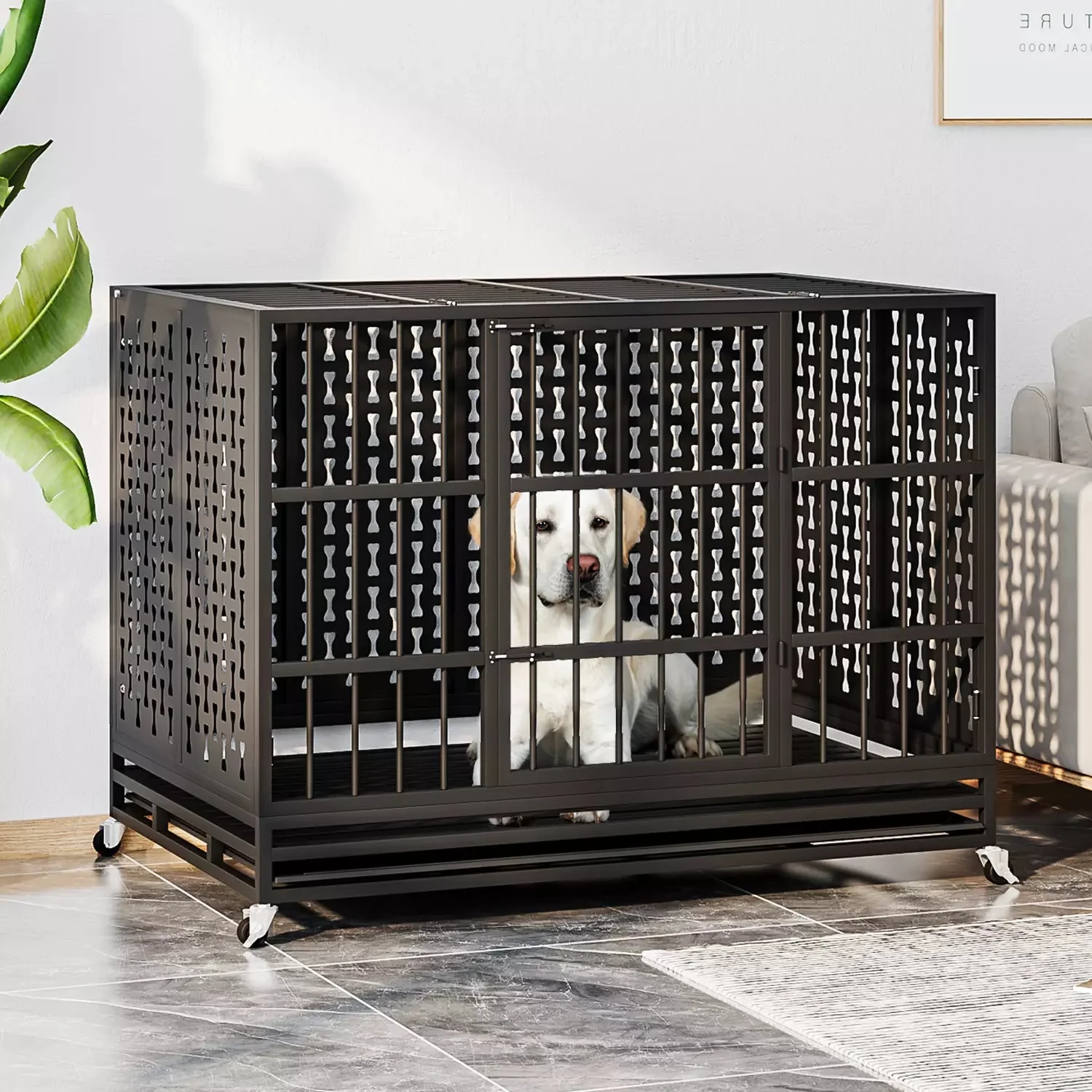 LEMBERI 48/42/38 inch Indestructible Heavy Duty Dog Crate, High Anxiety Extra Large Dog Cage for Large Dogs - Image 2