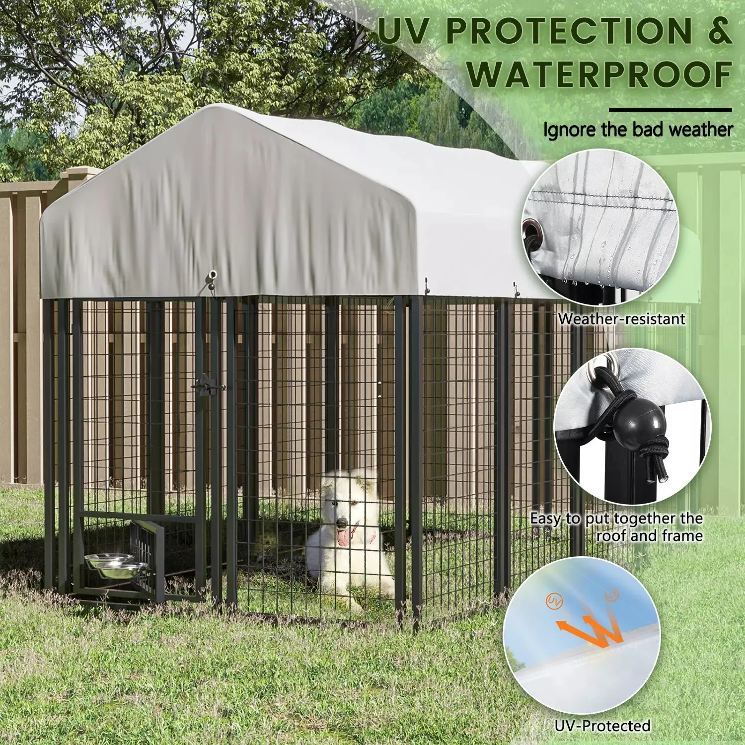 LEMBERI 8x4x4 Outside Dog Kennel with Roof for Large Dogs - Image 6