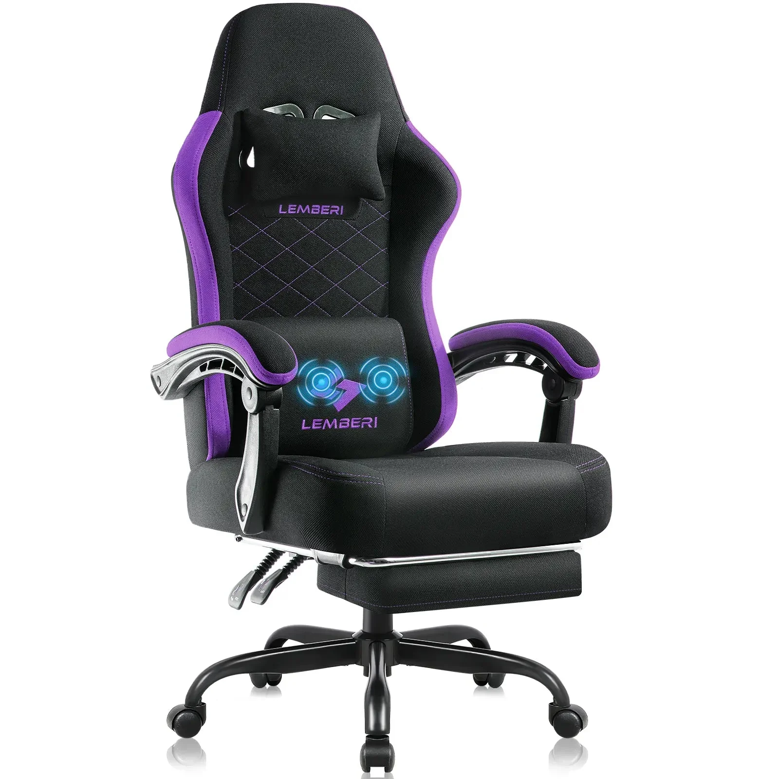 LEMBERI Gaming Chair, Fabric Big and Tall Video Game Chairs for Adults with Footrest,Racing Style Ergonomic Computer Gamer Chair with Headrest and Lumbar Support - Image 3