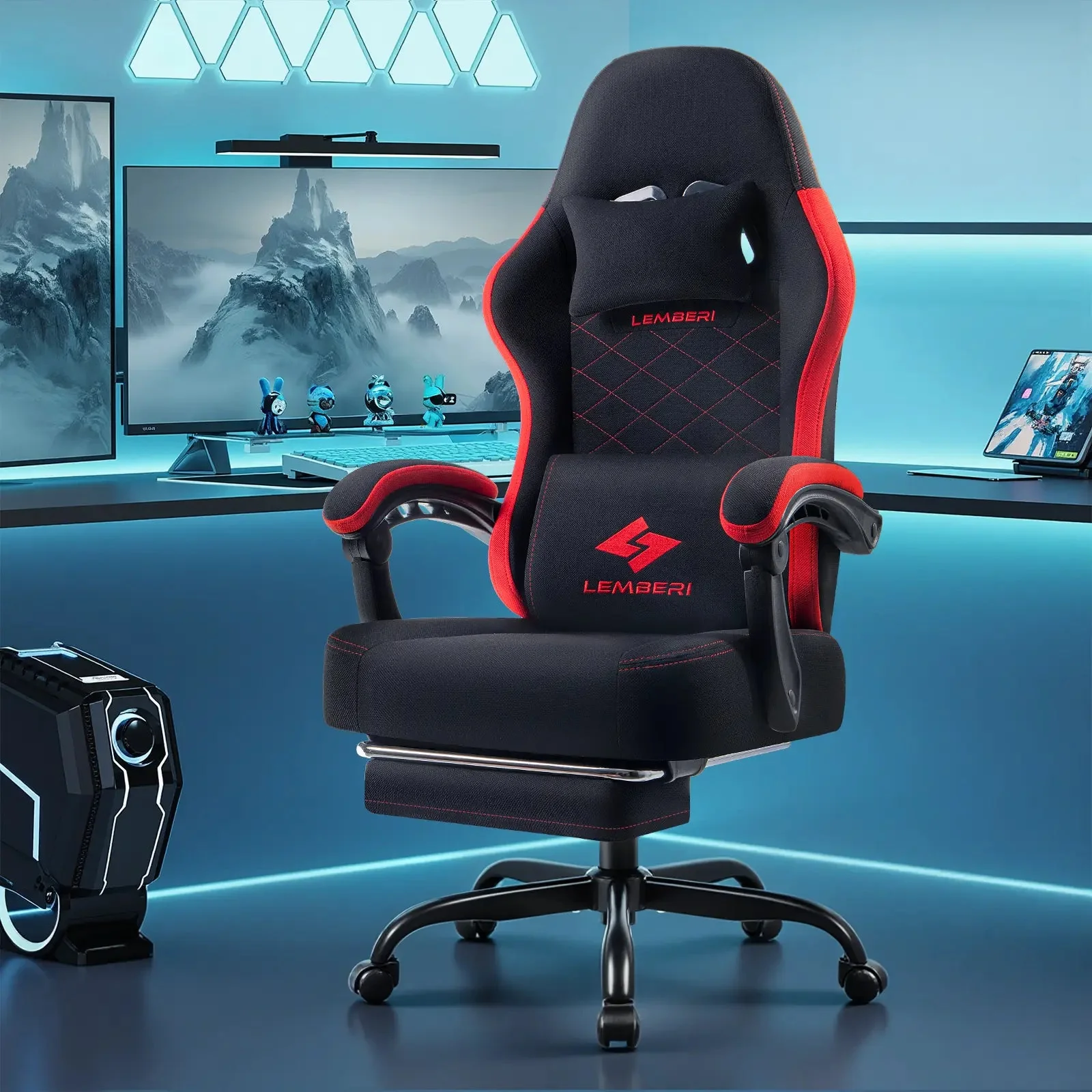 LEMBERI Gaming Chair, Fabric Big and Tall Video Game Chairs for Adults with Footrest,Racing Style Ergonomic Computer Gamer Chair with Headrest and Lumbar Support - Image 7