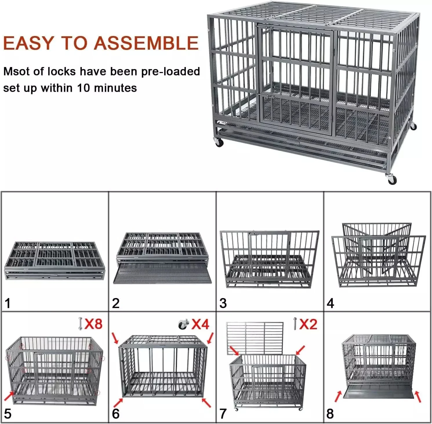 LEMBERI 48/38 inch Heavy Duty Indestructible Metal Dog Crate DC01 - Image 12