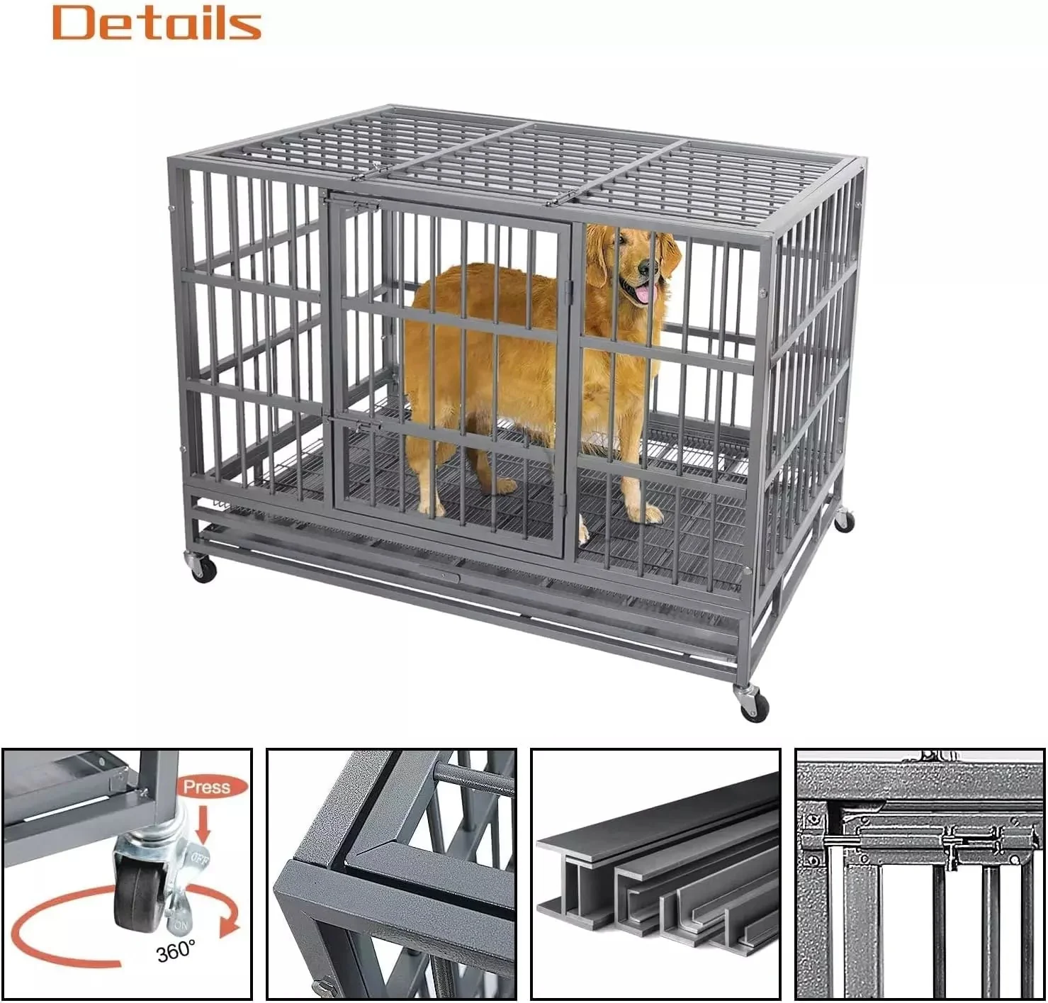 LEMBERI 48/38 inch Heavy Duty Indestructible Metal Dog Crate DC01 - Image 13