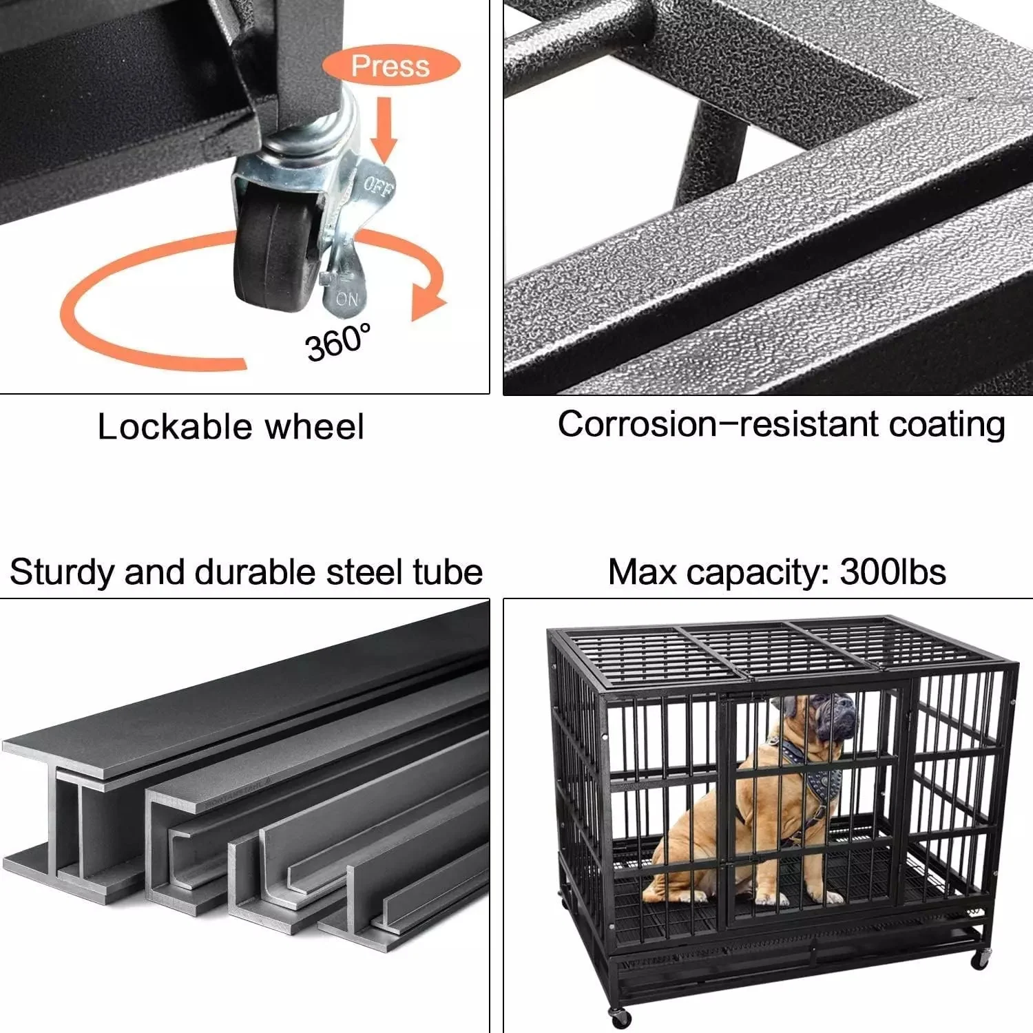 LEMBERI 48/38 inch Heavy Duty Indestructible Metal Dog Crate DC01 - Image 21