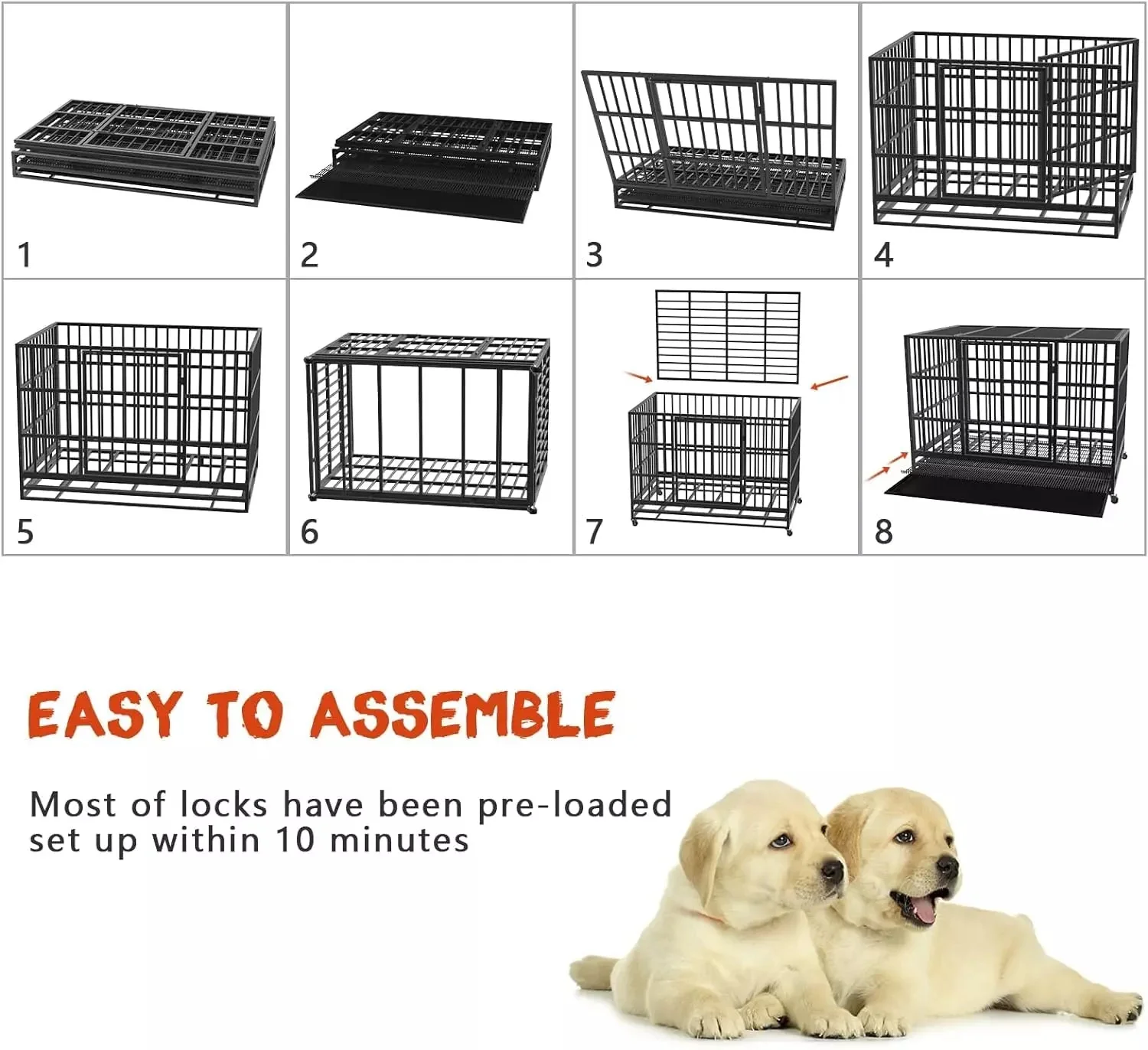 LEMBERI 48/38 inch Heavy Duty Indestructible Metal Dog Crate DC01 - Image 29