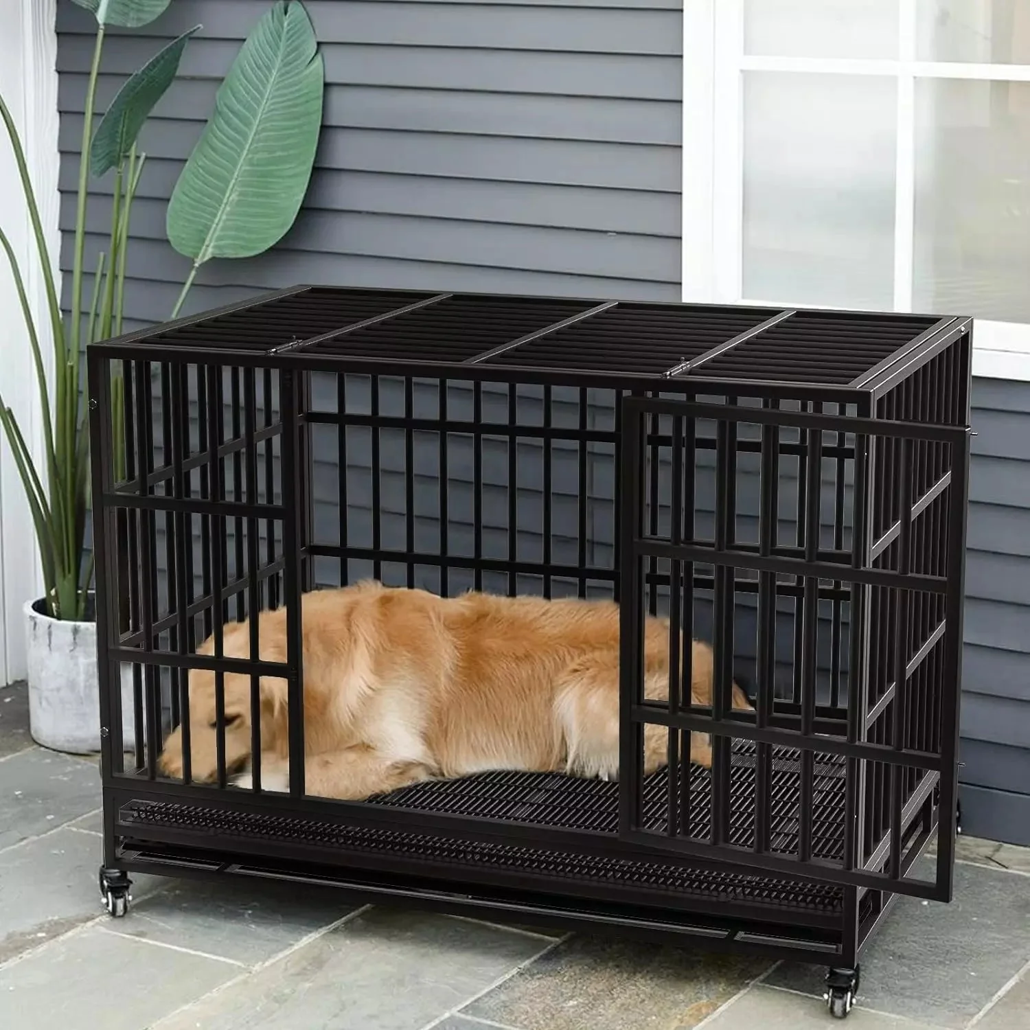 LEMBERI 48/38 inch Heavy Duty Indestructible Metal Dog Crate DC01 - Image 32