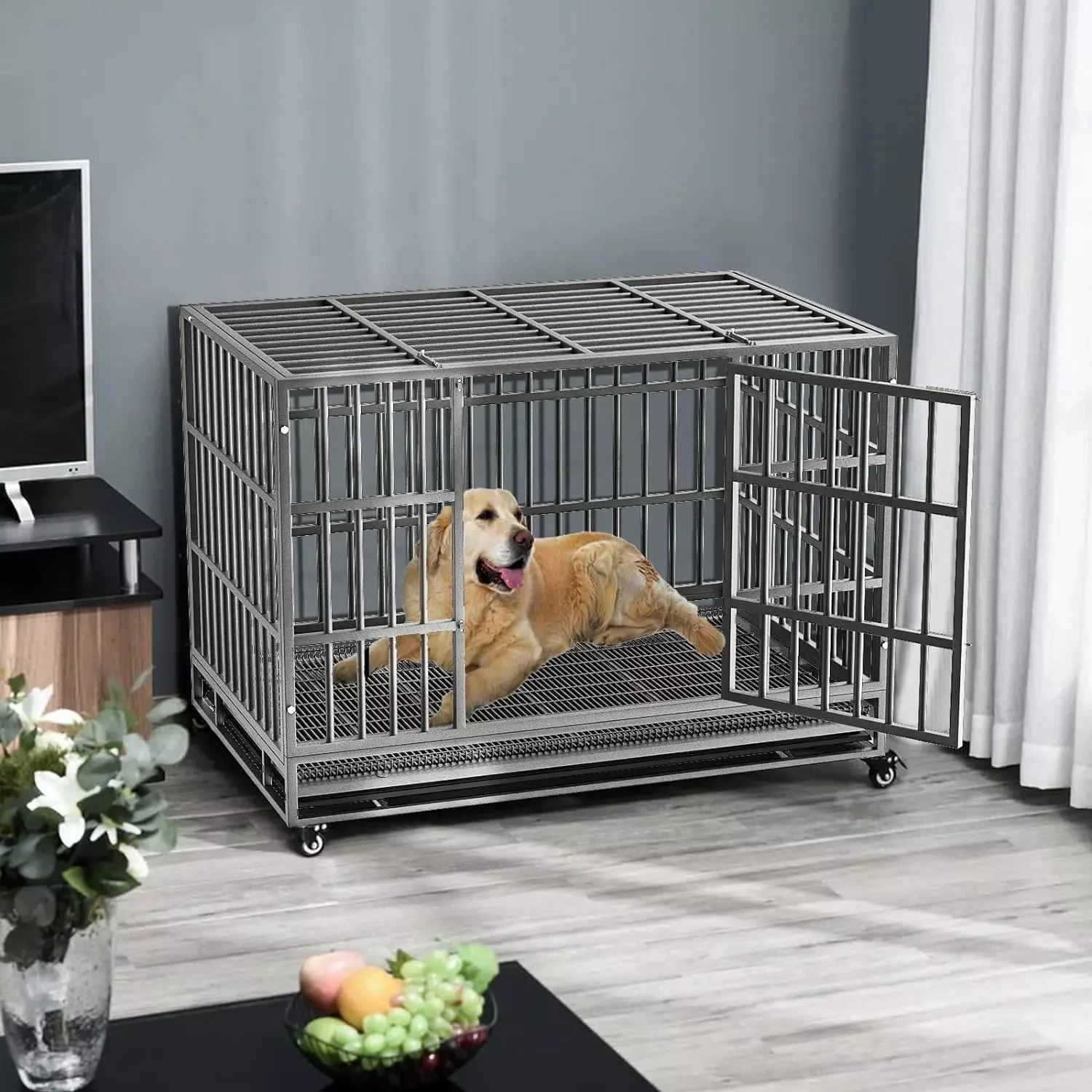 LEMBERI 48/38 inch Heavy Duty Indestructible Metal Dog Crate DC01 - Image 35