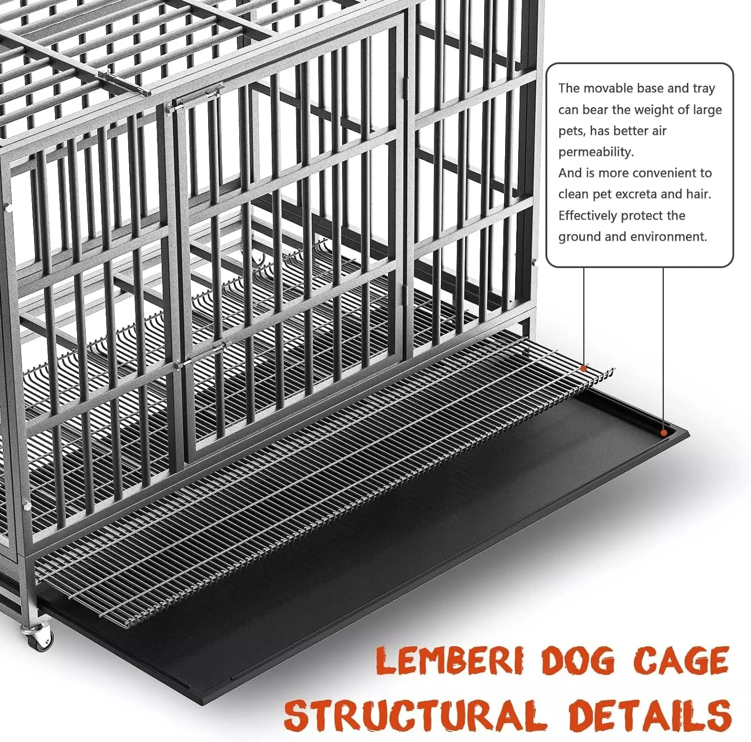 LEMBERI 48/38 inch Heavy Duty Indestructible Metal Dog Crate DC01 - Image 36