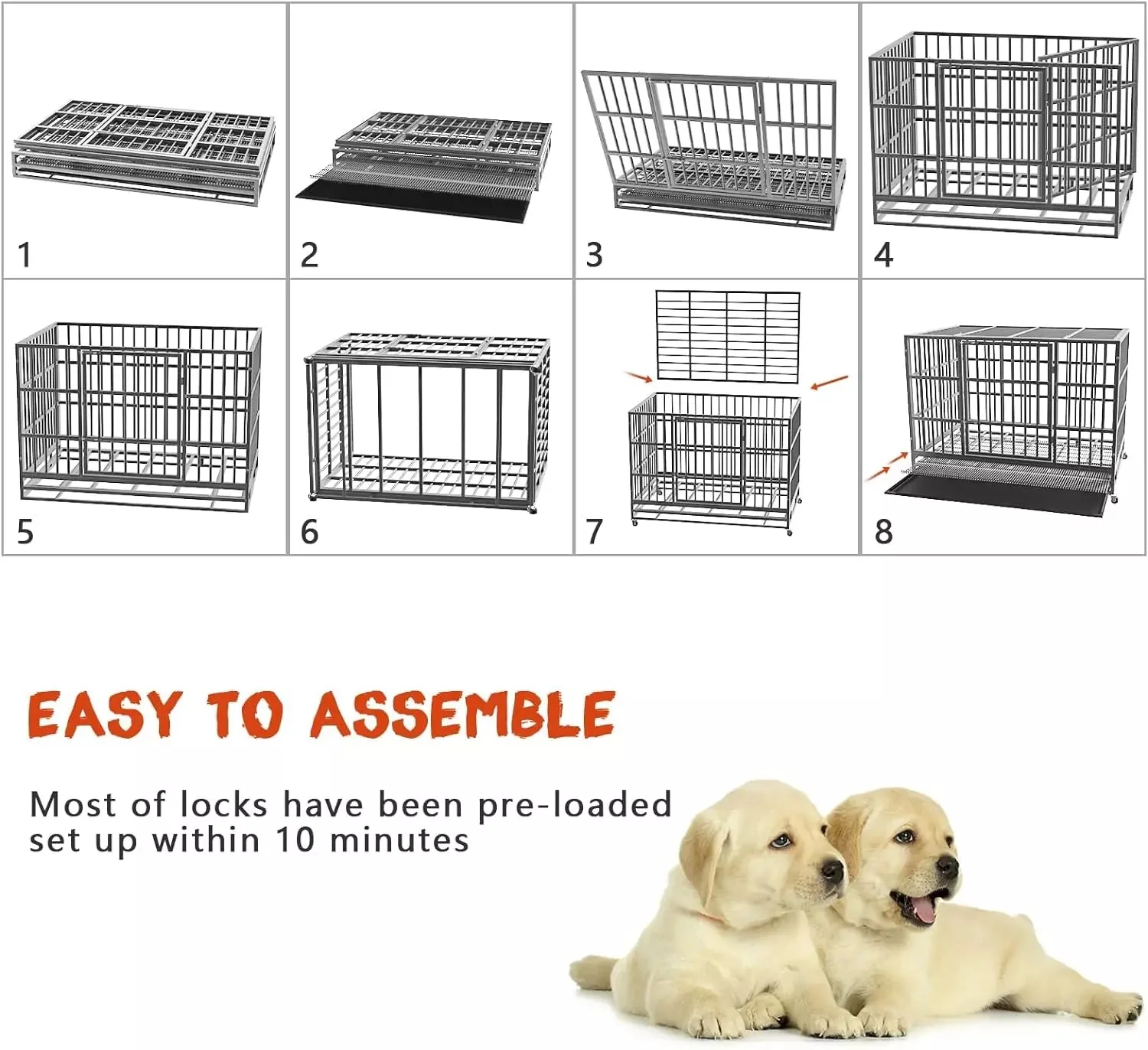 LEMBERI 48/38 inch Heavy Duty Indestructible Metal Dog Crate DC01 - Image 38