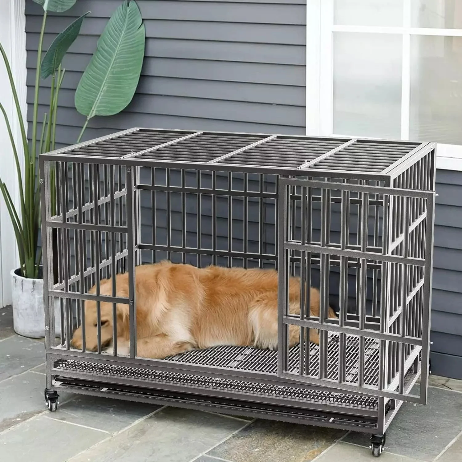 LEMBERI 48/38 inch Heavy Duty Indestructible Metal Dog Crate DC01 - Image 41