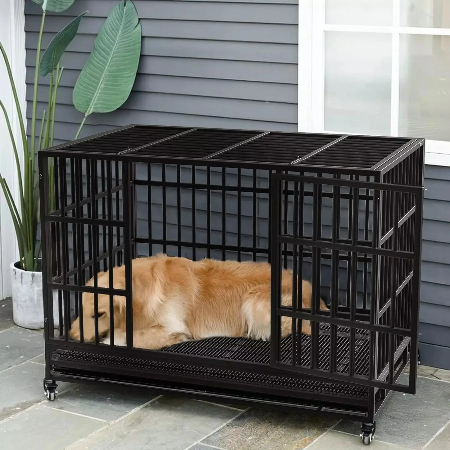 LEMBERI 48/38 inch Heavy Duty Indestructible Metal Dog Crate DC01 - Image 8