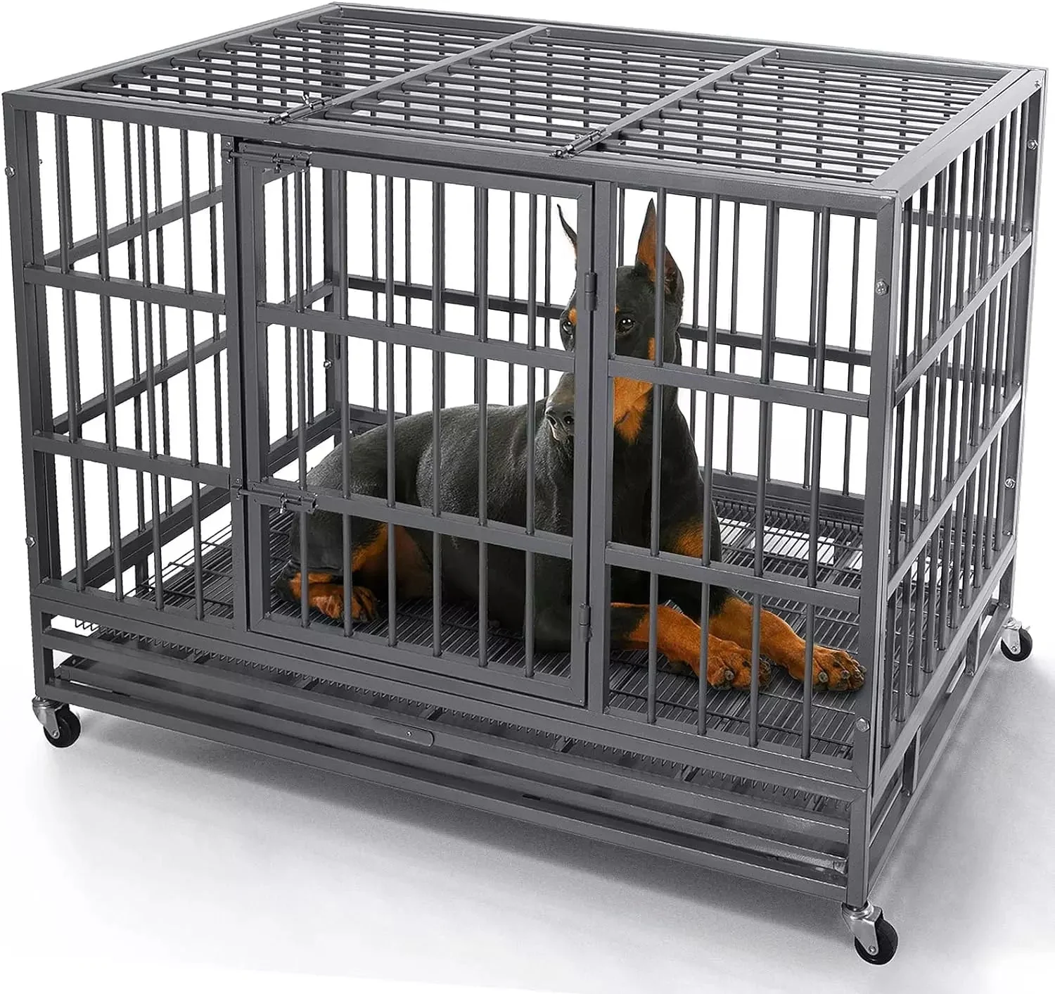 LEMBERI 48/38 inch Heavy Duty Indestructible Metal Dog Crate DC01 - Image 9
