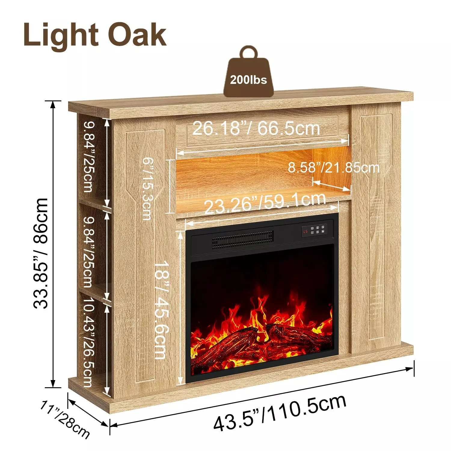 Ofika 43” Electric Fireplace with Mantel, Solid Wood Modern TV Stand with Fireplace Freestanding Entertainment Center with Storage Compartment, 23" Fireplace Insert Heater for Living Room - Image 4