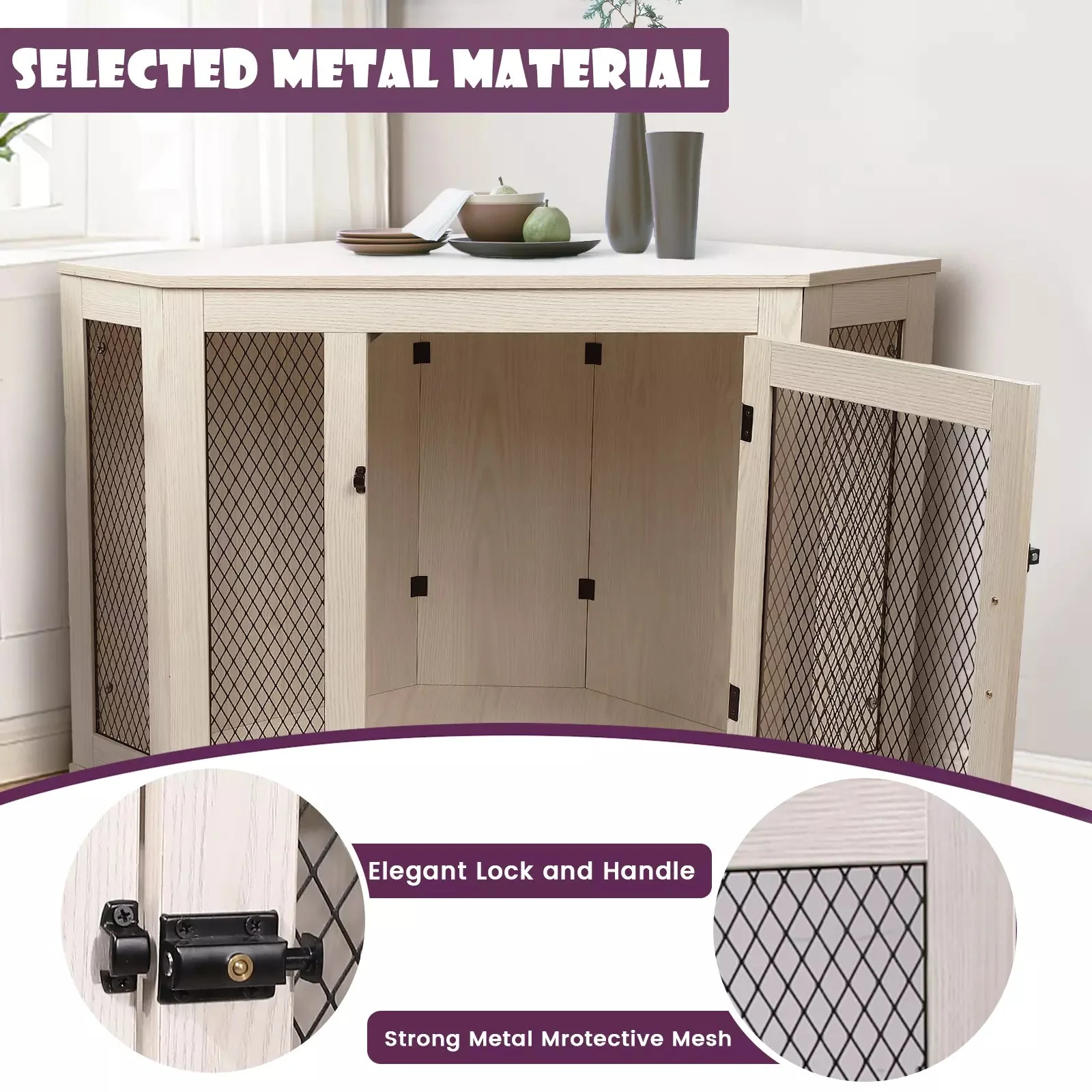 OFIKA Corner Dog Crate Furniture with Metal Mesh DH02 - Image 10
