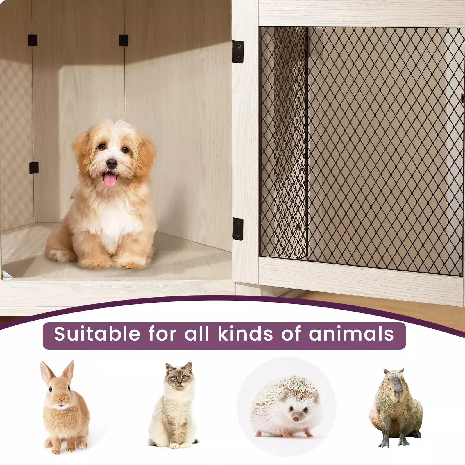 OFIKA Corner Dog Crate Furniture with Metal Mesh DH02 - Image 12