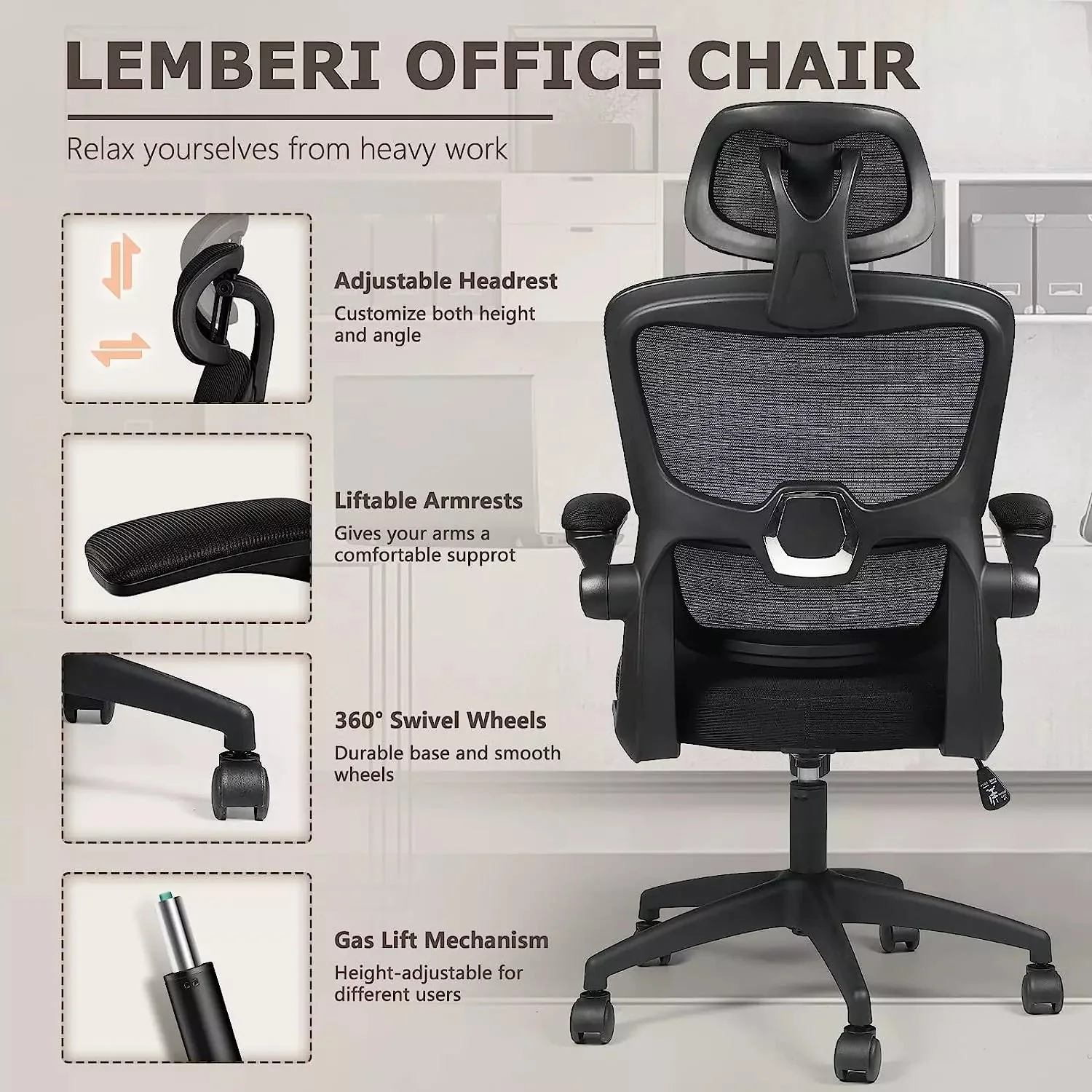 OFIKA Ergonomic Office Chair, High Back Mesh Desk Chair with Adjustable Headrest - Image 16