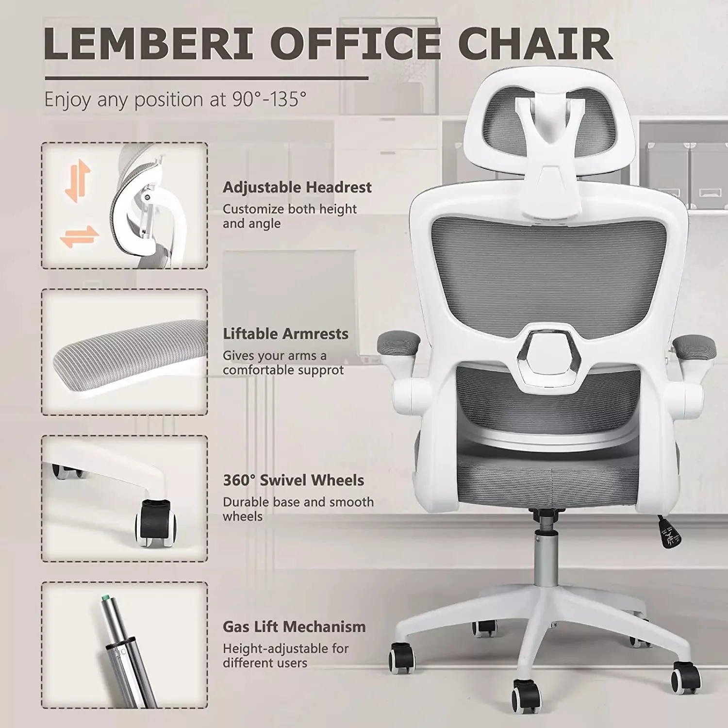 OFIKA Ergonomic Office Chair, High Back Mesh Desk Chair with Adjustable Headrest - Image 7