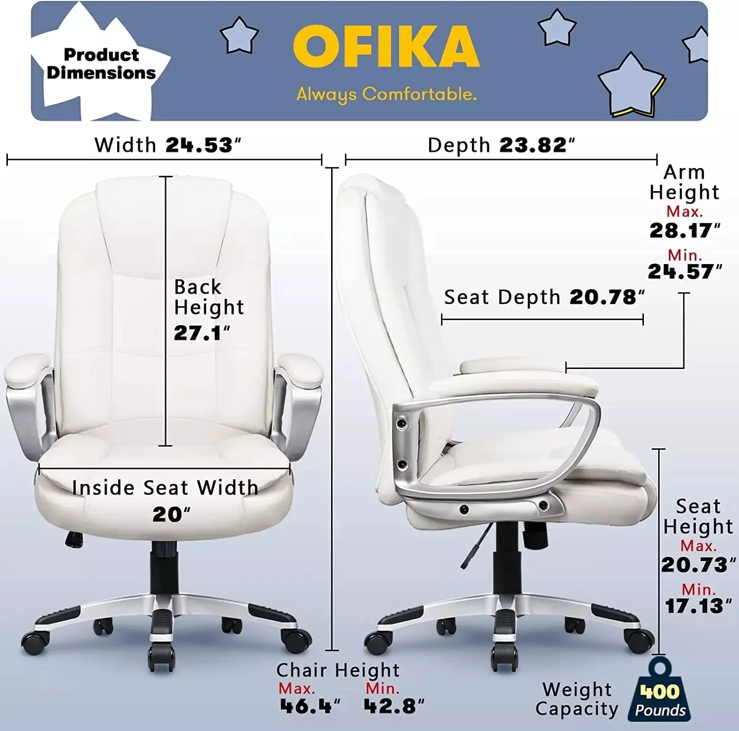 OFIKA High Back Heavy Duty Executive Leather Office Chair, 400LBS 8Hours, OFC01 - Image 23