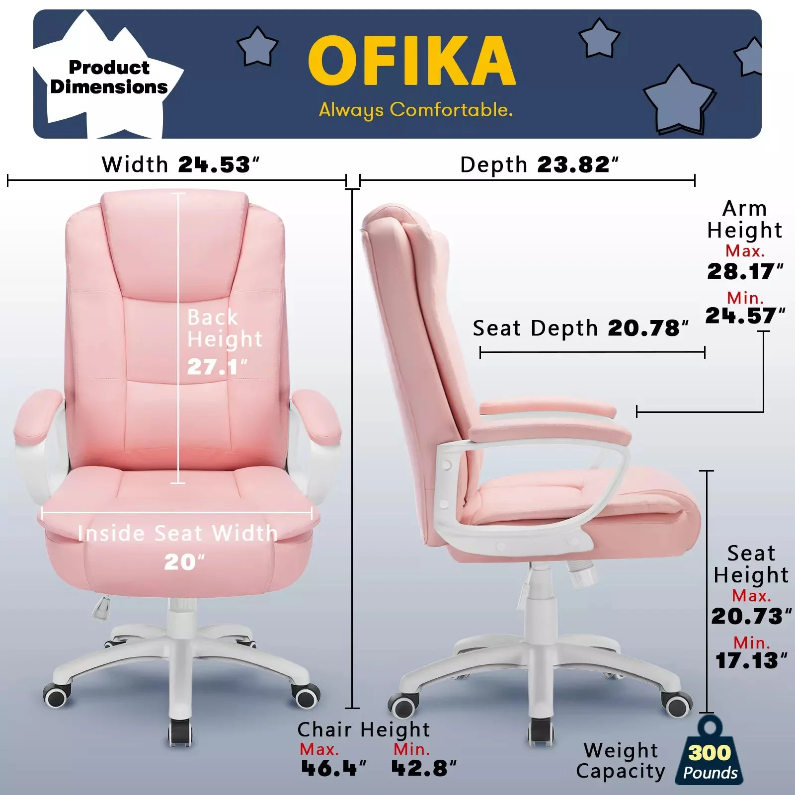 OFIKA High Back Heavy Duty Executive Leather Office Chair, 400LBS 8Hours, OFC01 - Image 40
