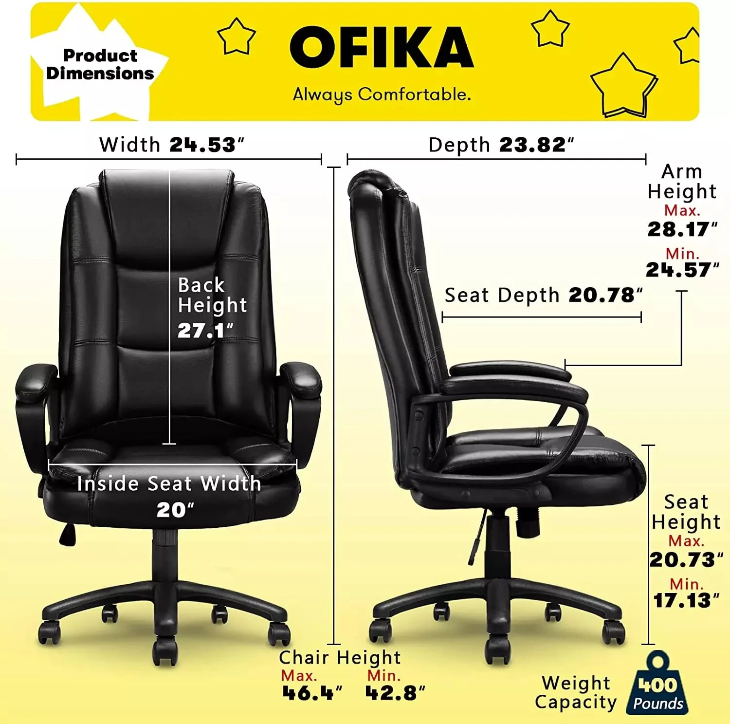 OFIKA High Back Heavy Duty Executive Leather Office Chair, 400LBS 8Hours, OFC01 - Image 7