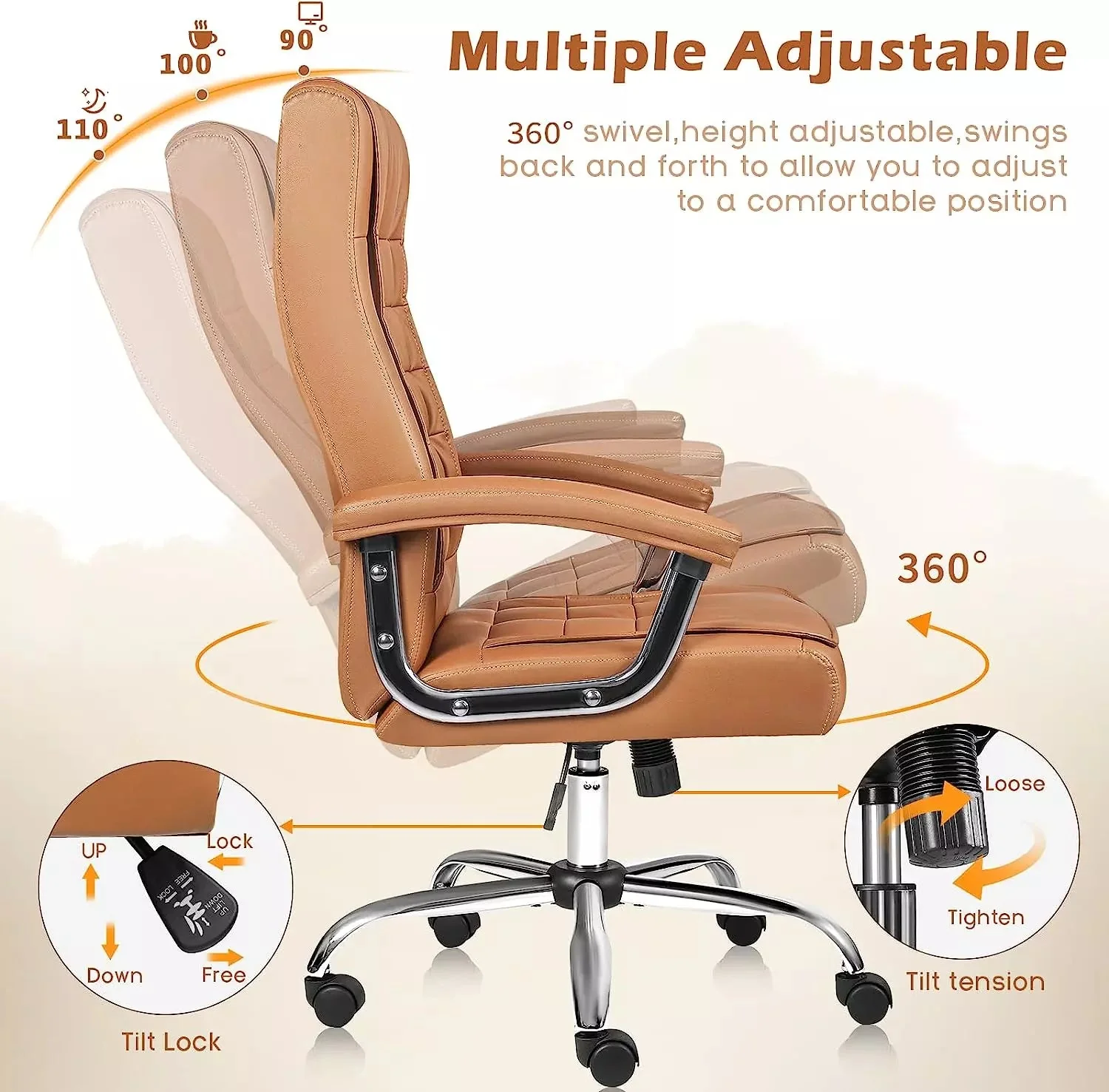 OFIKA Home Office Chair with Spring Cushion,400LBS High Back Executive Office Chair - Image 12