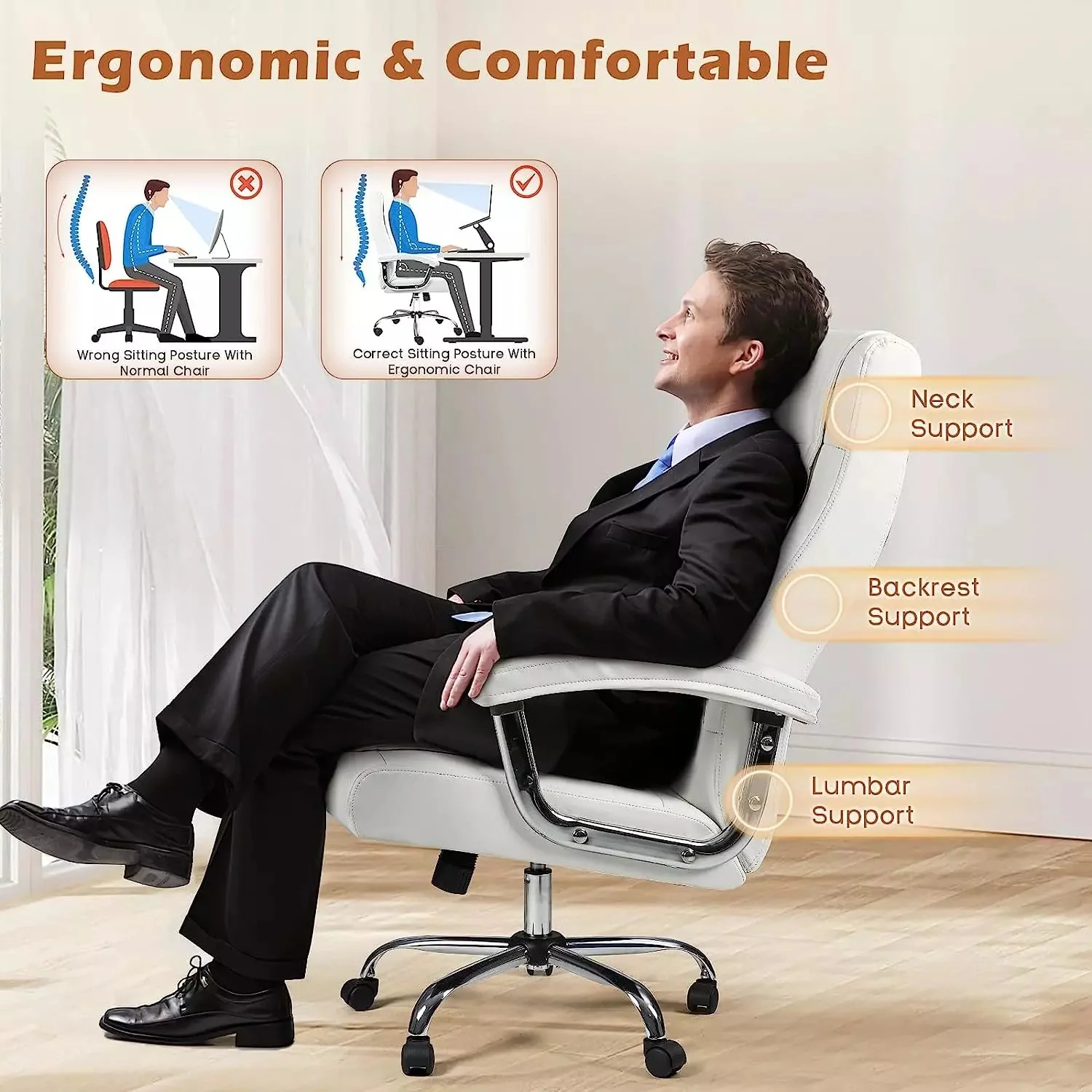 OFIKA Home Office Chair with Spring Cushion,400LBS High Back Executive Office Chair - Image 16