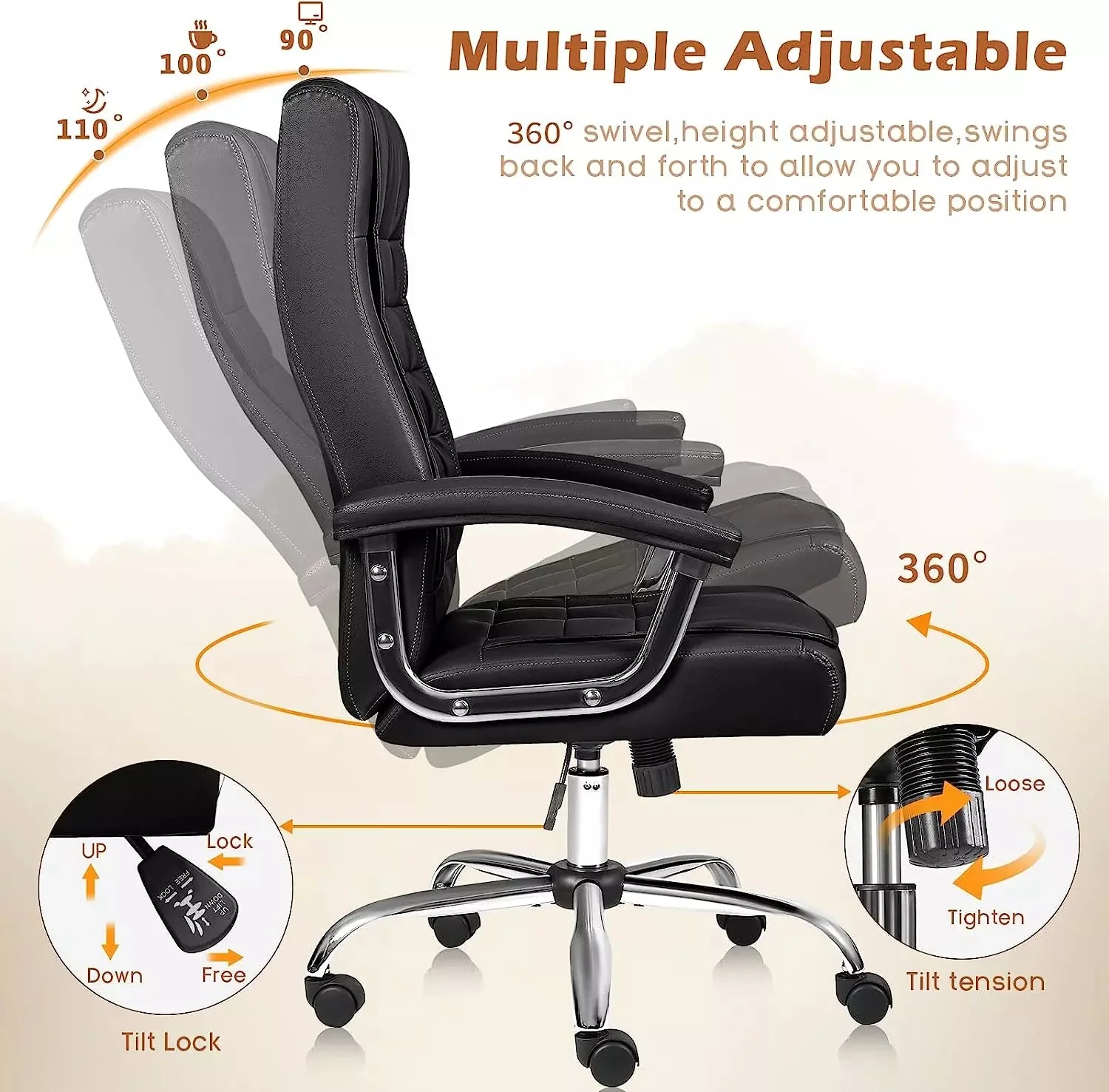 OFIKA Home Office Chair with Spring Cushion,400LBS High Back Executive Office Chair - Image 5