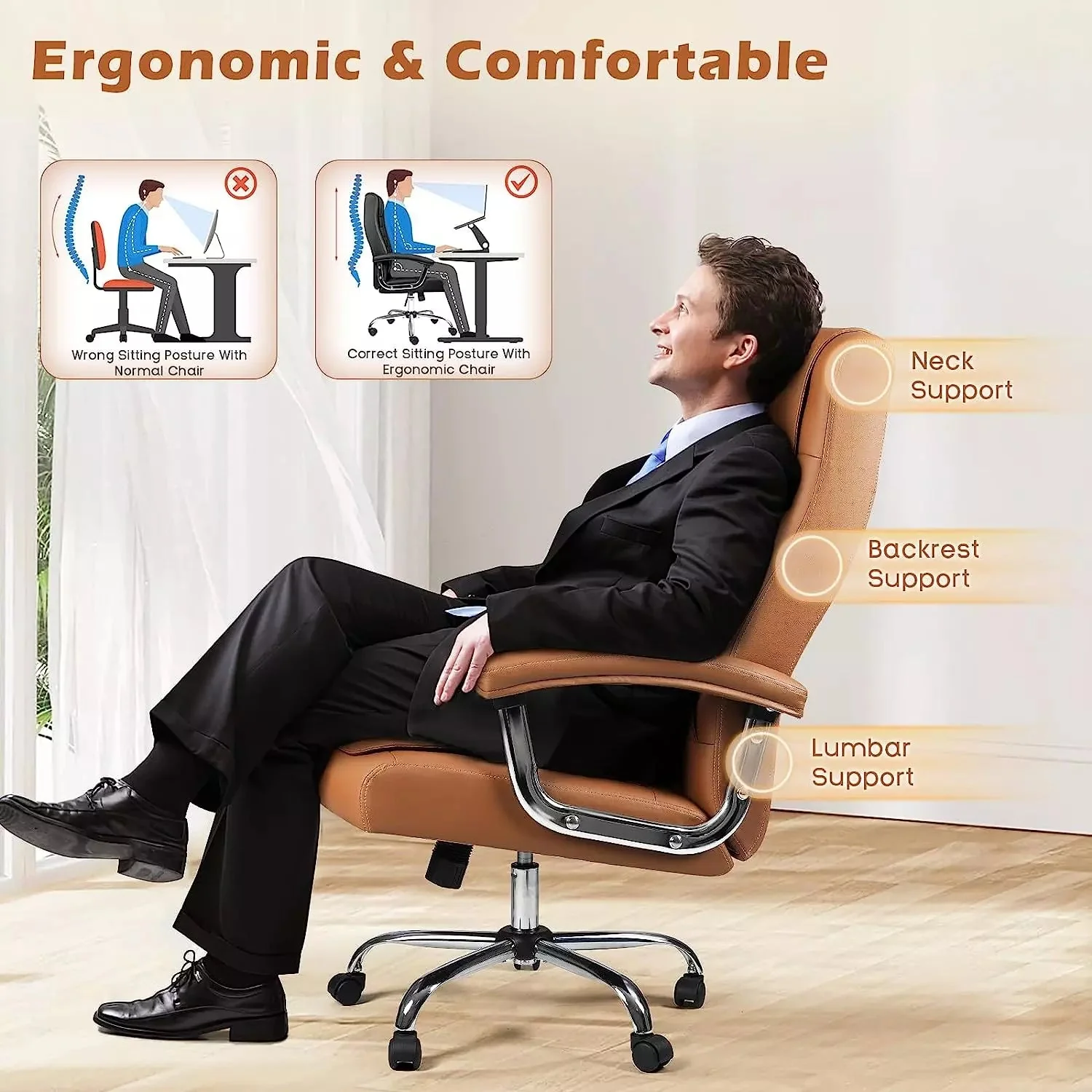 OFIKA Home Office Chair with Spring Cushion,400LBS High Back Executive Office Chair - Image 9
