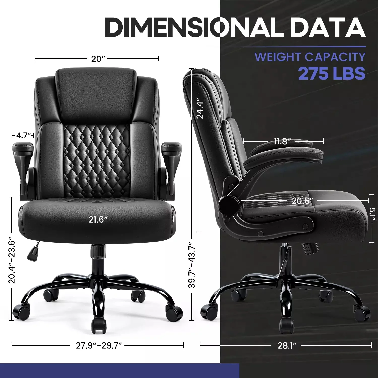 OFIKA Leather Office Desk Chair,Ergonomic Office Chair with Lumbar Support,Computer Chair,Executive Leather Chair with Padded Flip-up Arm,Adjustable Armrests, Black - Image 3