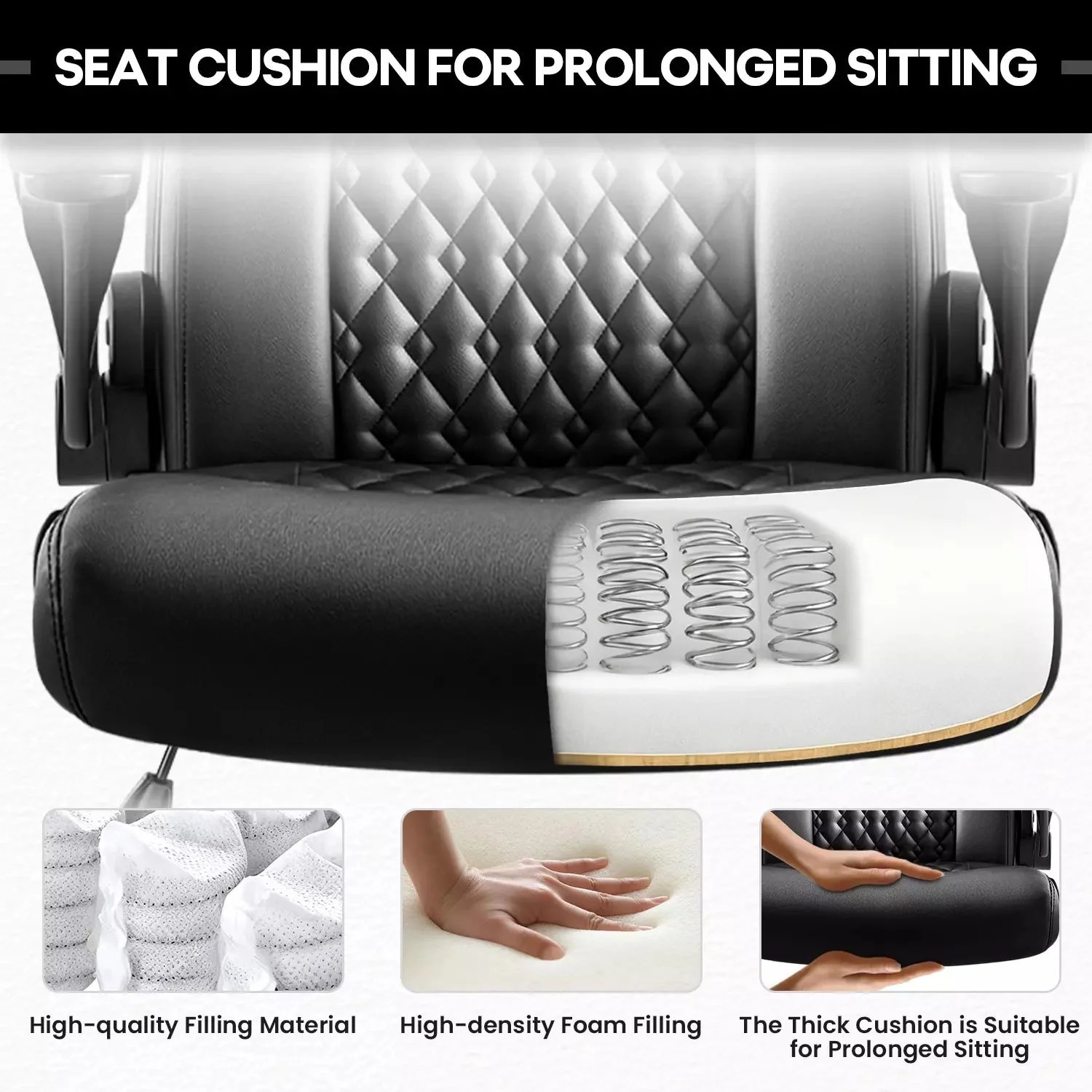OFIKA Leather Office Desk Chair,Ergonomic Office Chair with Lumbar Support,Computer Chair,Executive Leather Chair with Padded Flip-up Arm,Adjustable Armrests, Black - Image 8