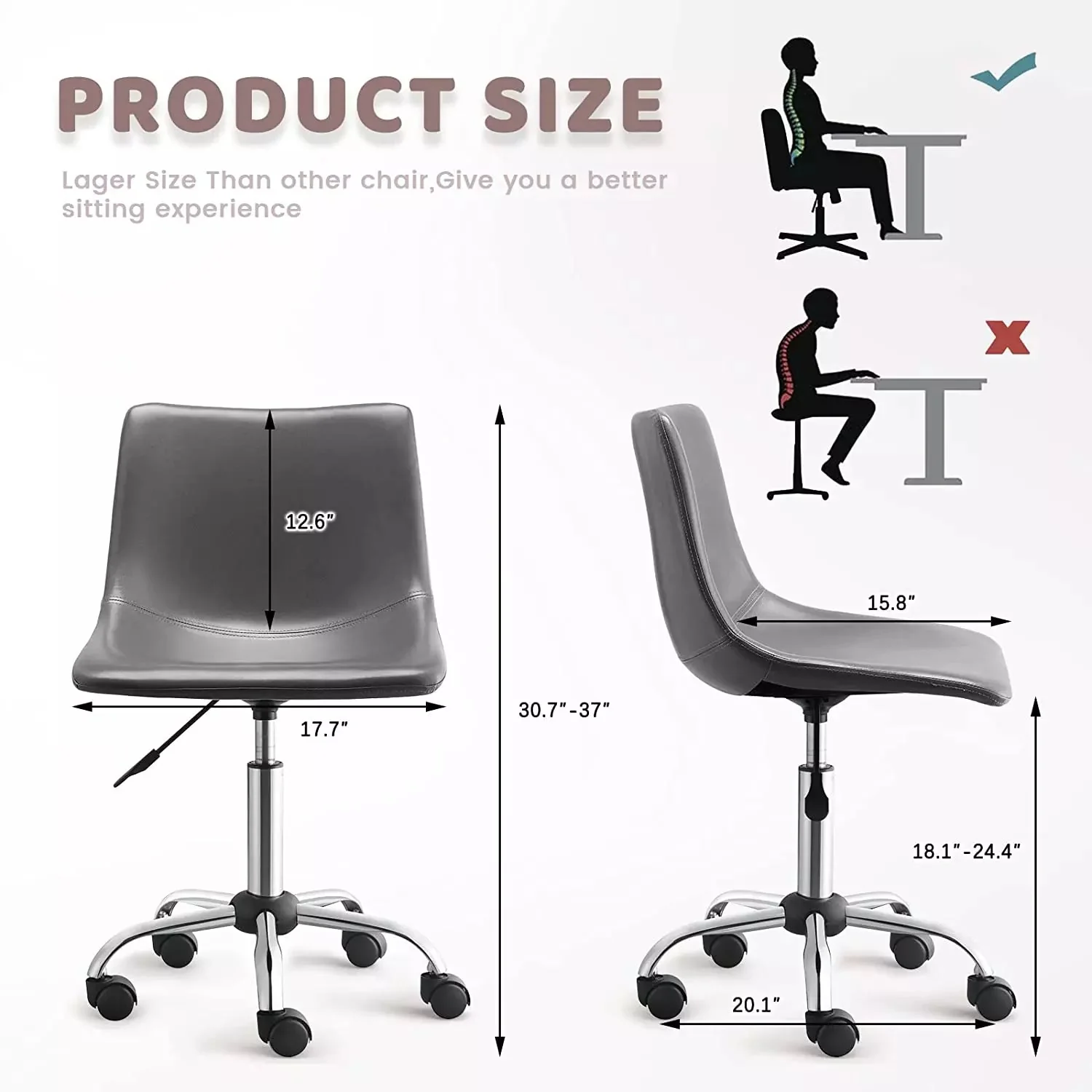 OFIKA Mid Back PU Leather Task Chair,Home Office Desk Chairs with Wheels - Image 13