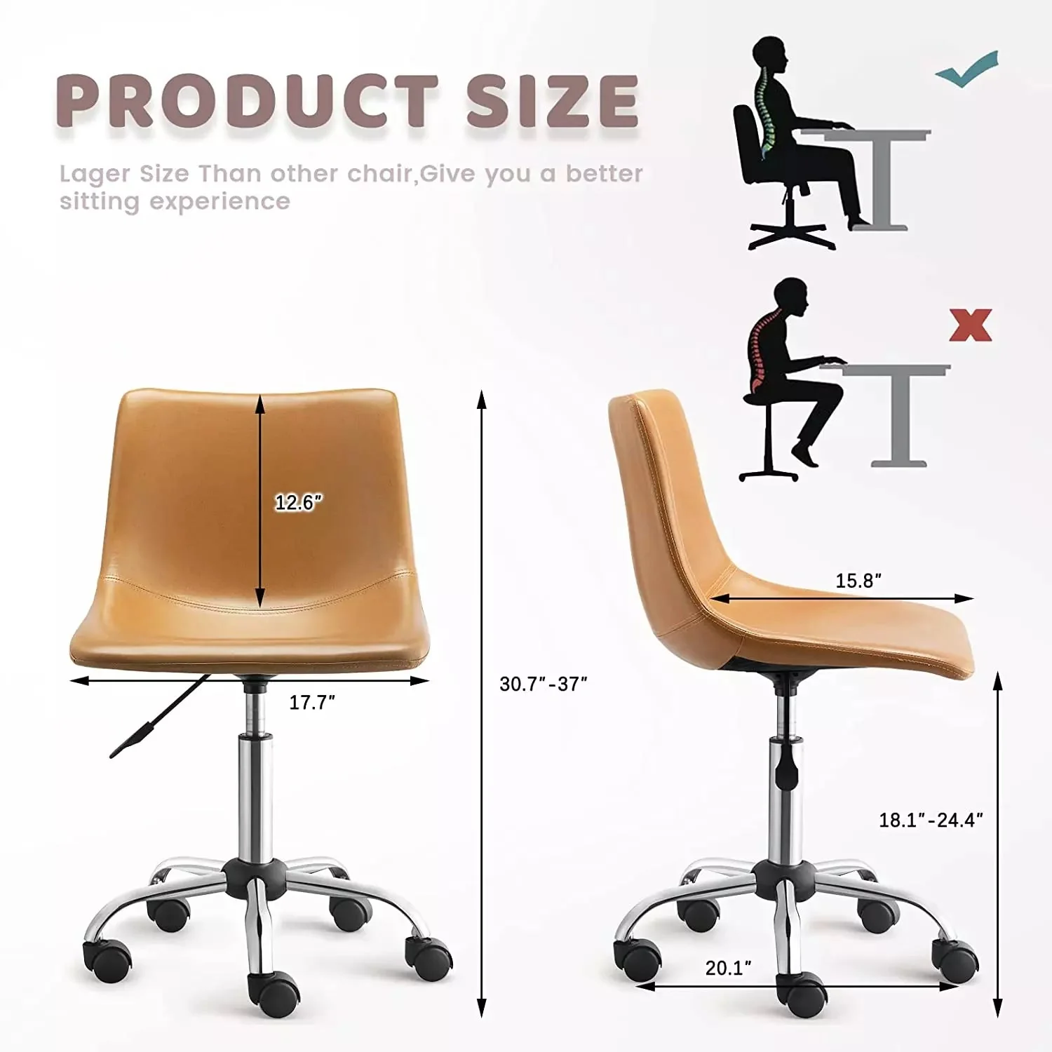 OFIKA Mid Back PU Leather Task Chair,Home Office Desk Chairs with Wheels - Image 6