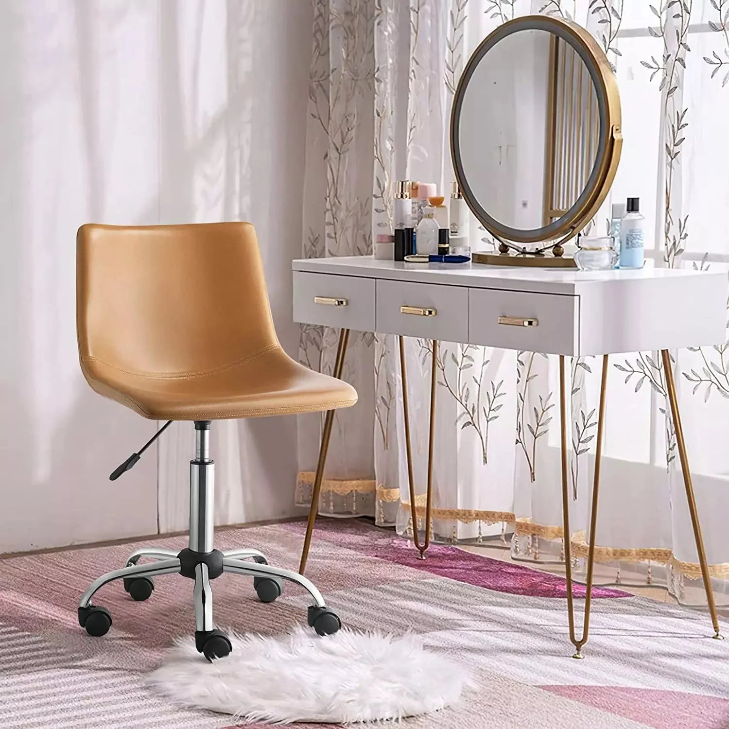 OFIKA Mid Back PU Leather Task Chair,Home Office Desk Chairs with Wheels - Image 7