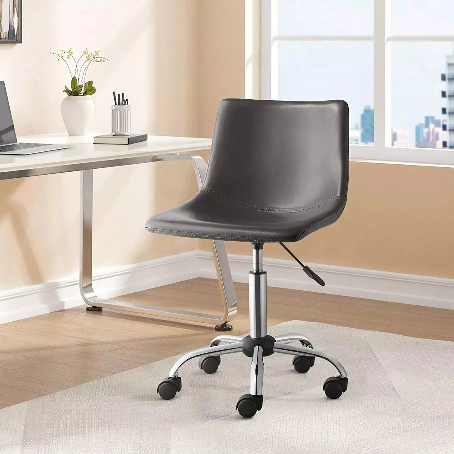 OFIKA Mid Back PU Leather Task Chair,Home Office Desk Chairs with Wheels - Image 8