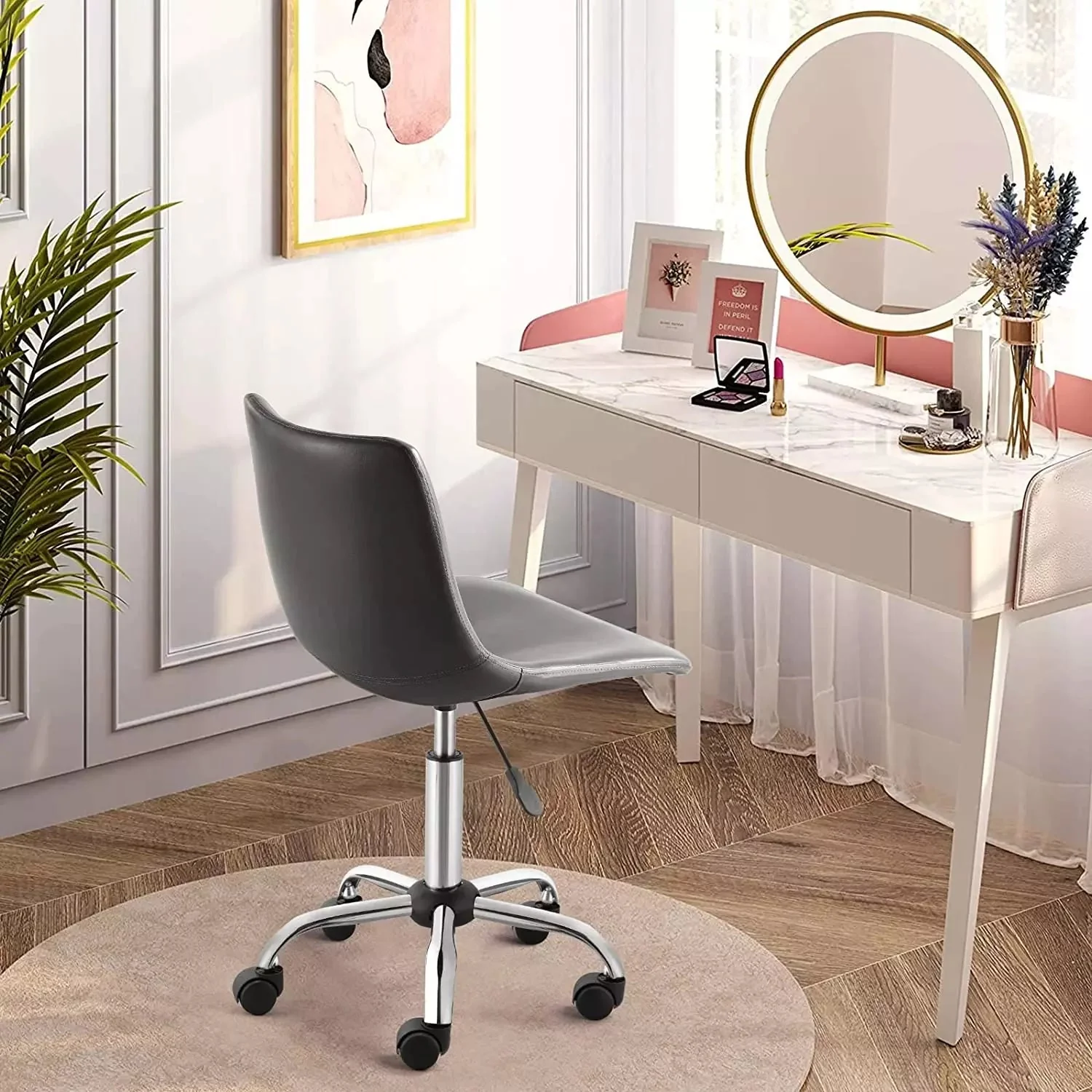 OFIKA Mid Back PU Leather Task Chair,Home Office Desk Chairs with Wheels - Image 9