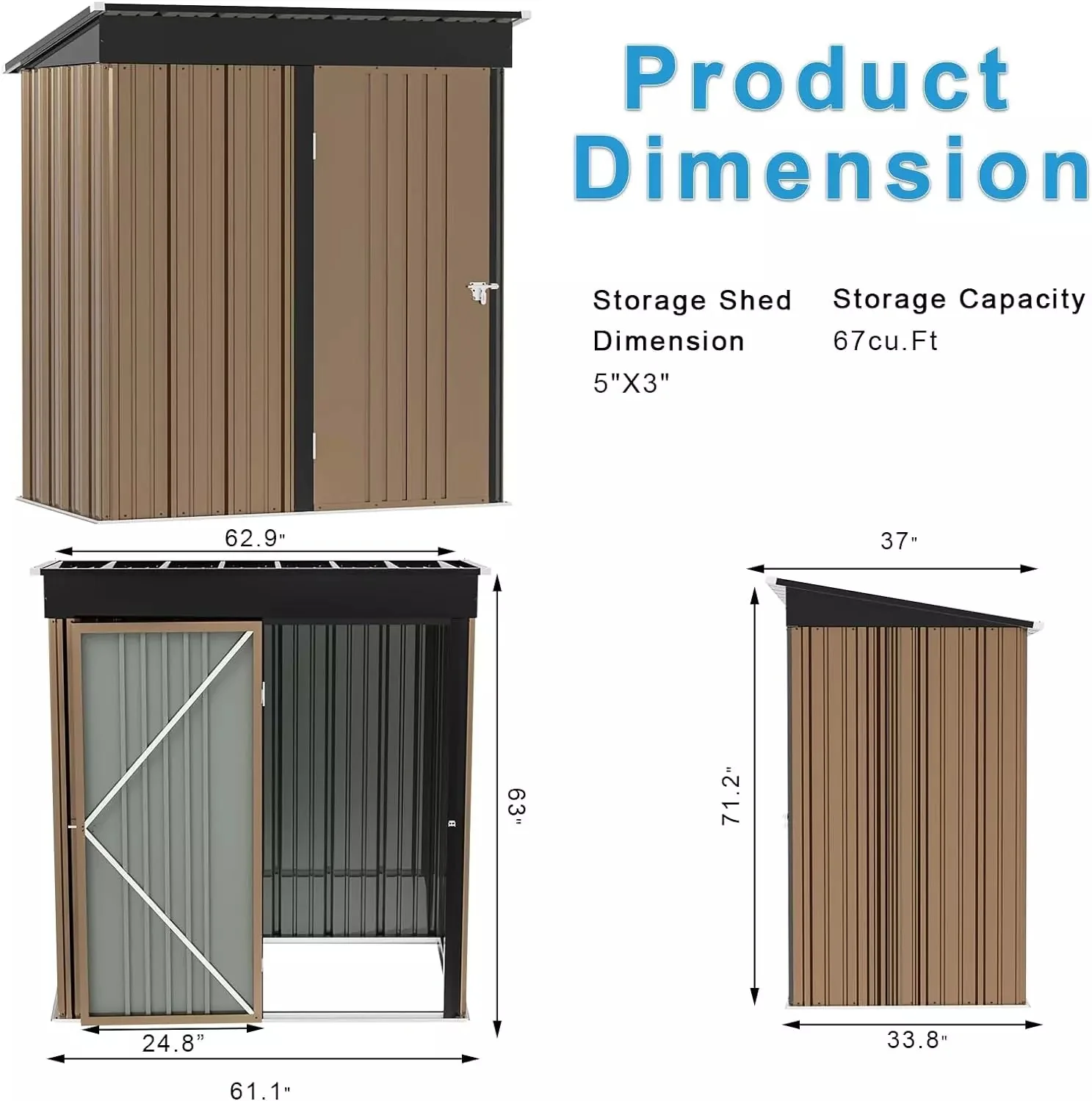 VITESSE Outdoor Storage Metal Shed House with Single Lockable Door - Image 5