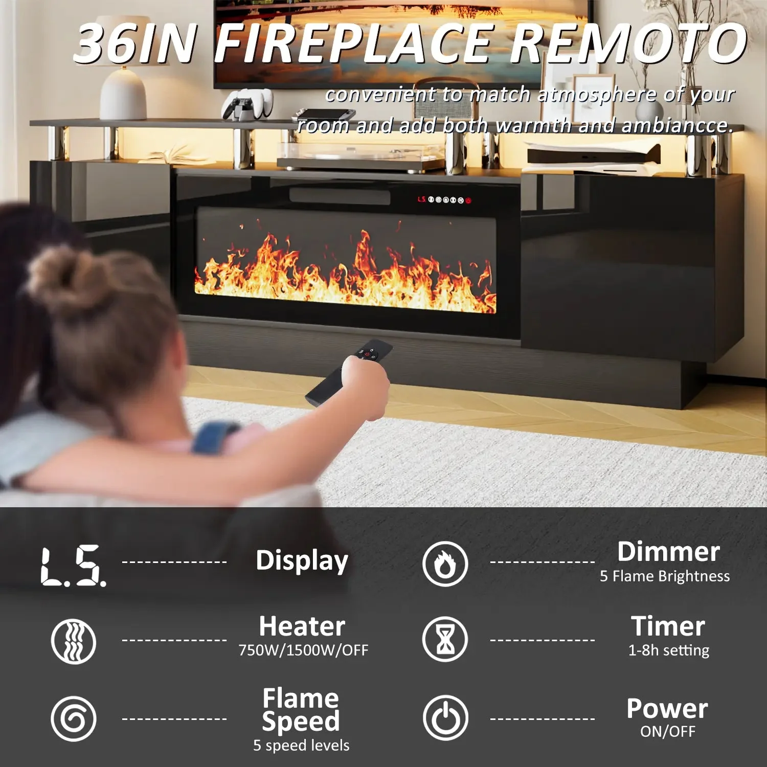 BOSSIN 70 Inches Fireplace TV Stand for TVs up to 80 Inches Console with 36'' Electric Fireplace - Image 10