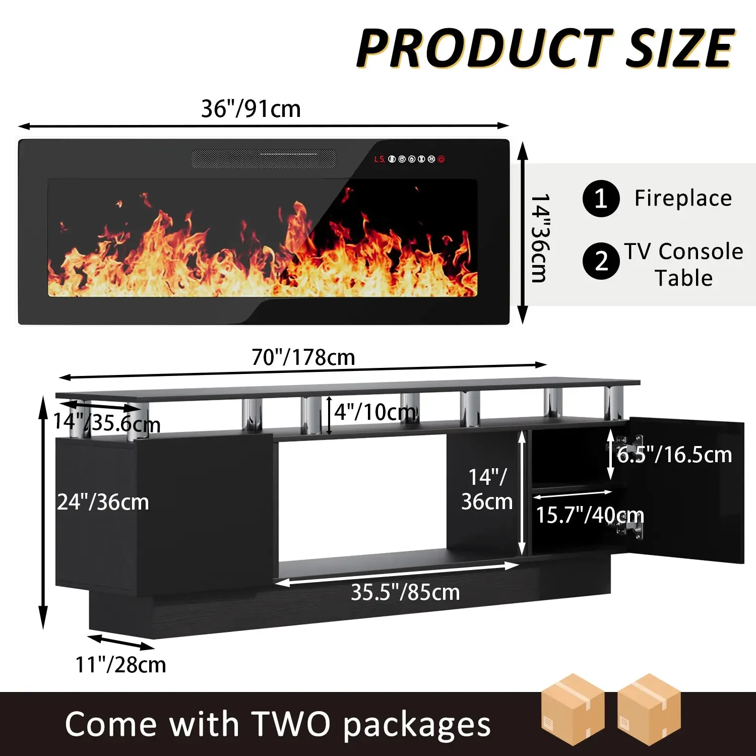 BOSSIN 70 Inches Fireplace TV Stand for TVs up to 80 Inches Console with 36'' Electric Fireplace - Image 15