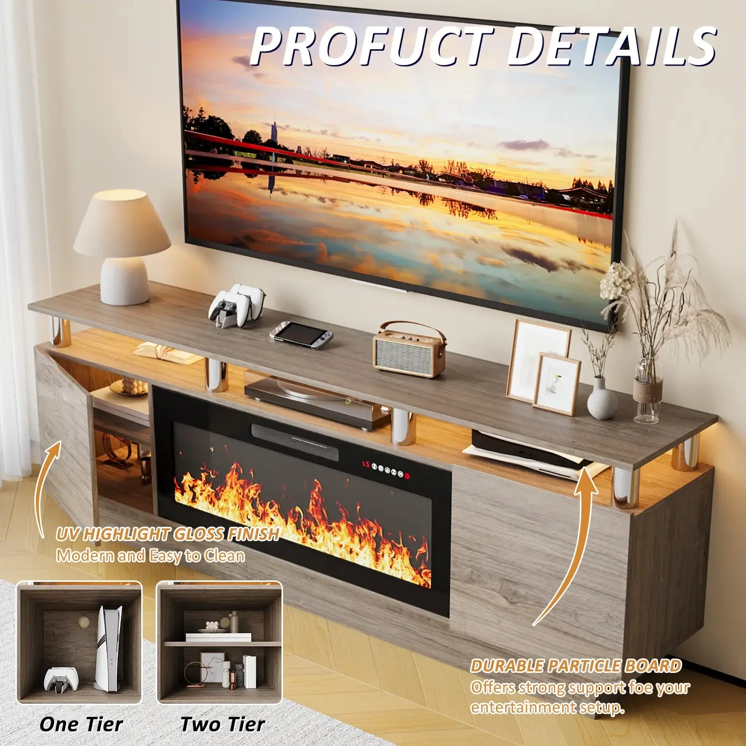 BOSSIN 70 Inches Fireplace TV Stand for TVs up to 80 Inches Console with 36'' Electric Fireplace - Image 19