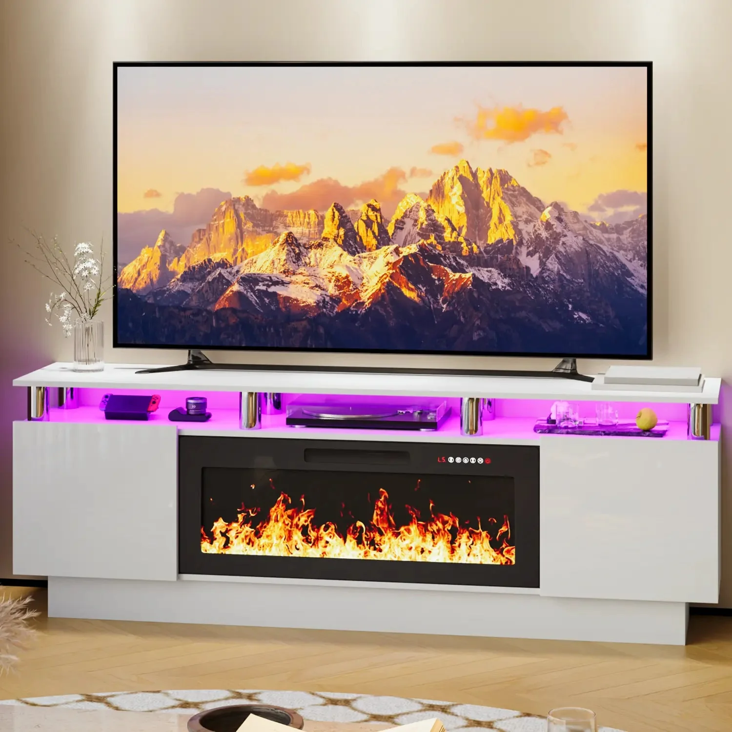 BOSSIN 70 Inches Fireplace TV Stand for TVs up to 80 Inches Console with 36'' Electric Fireplace - Image 2