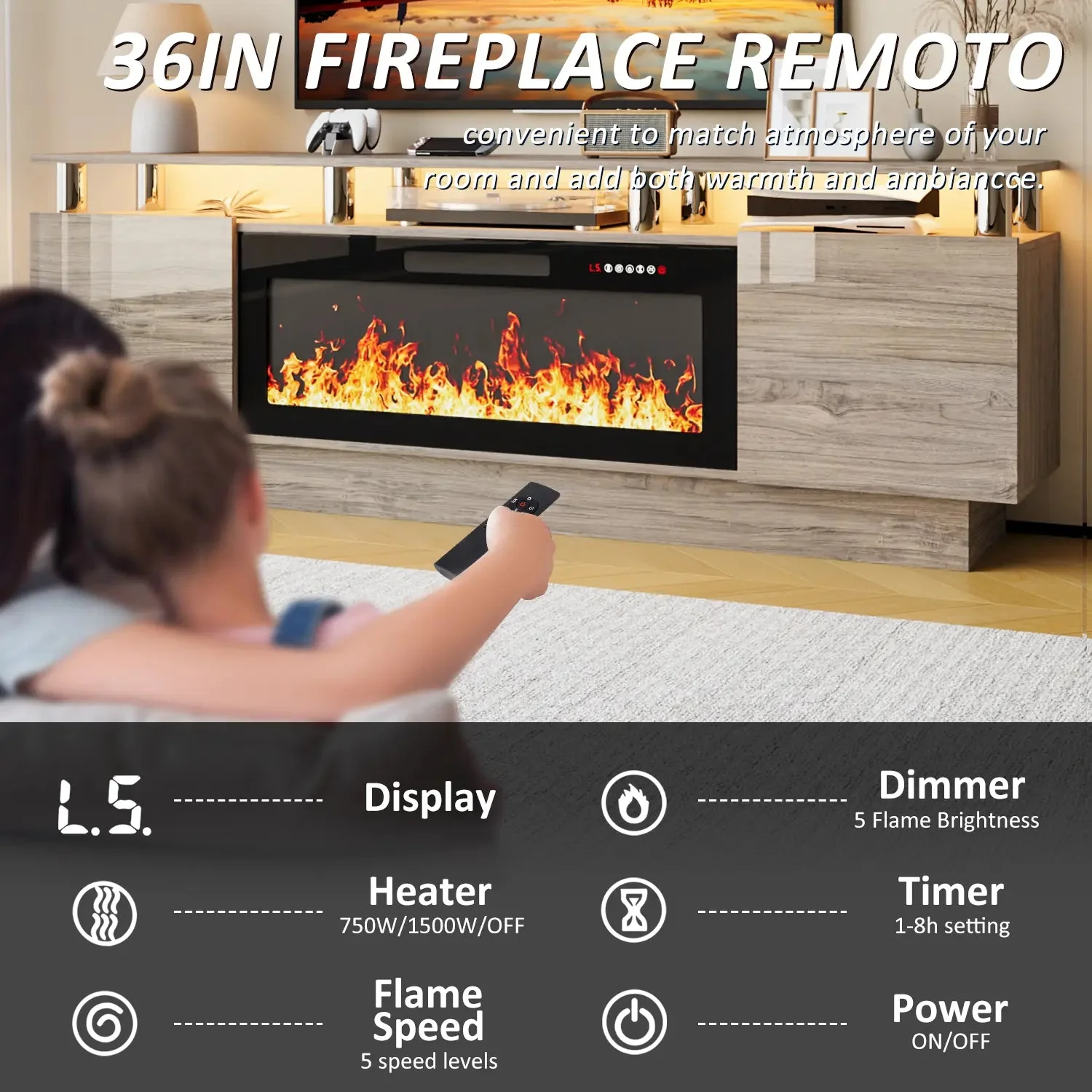 BOSSIN 70 Inches Fireplace TV Stand for TVs up to 80 Inches Console with 36'' Electric Fireplace - Image 21
