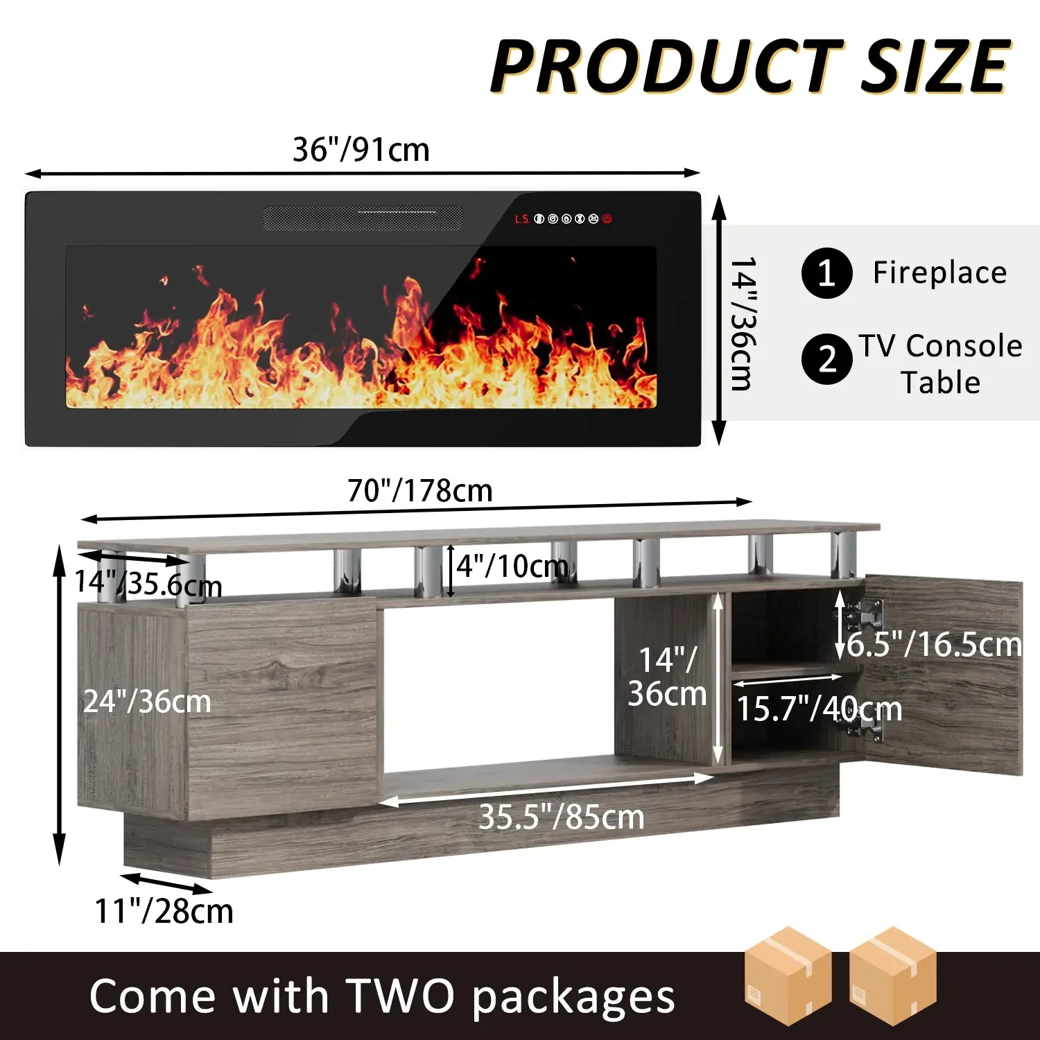BOSSIN 70 Inches Fireplace TV Stand for TVs up to 80 Inches Console with 36'' Electric Fireplace - Image 22