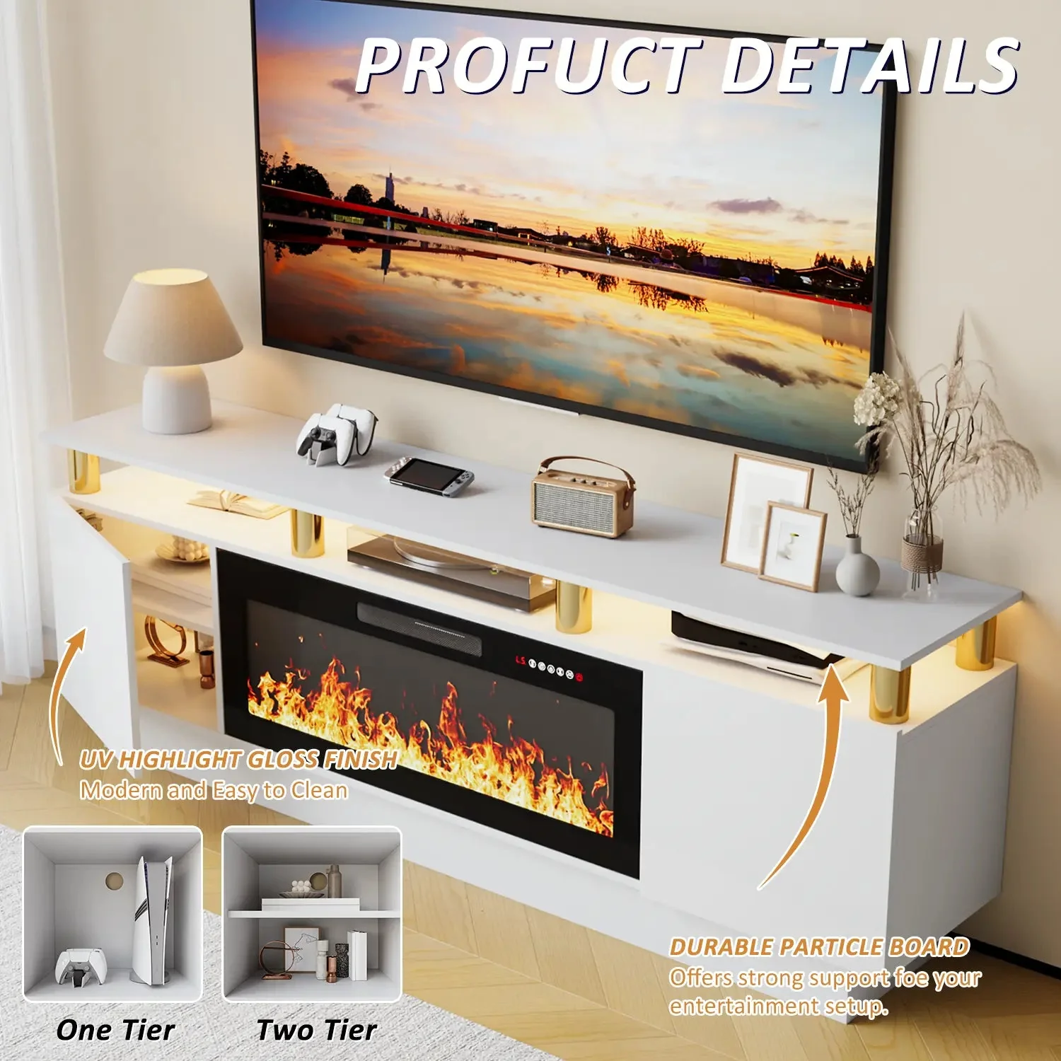 BOSSIN 70 Inches Fireplace TV Stand for TVs up to 80 Inches Console with 36'' Electric Fireplace - Image 27