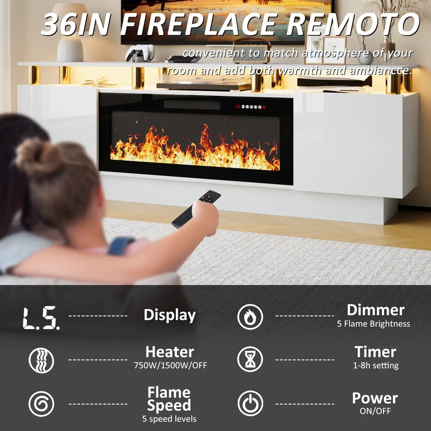 BOSSIN 70 Inches Fireplace TV Stand for TVs up to 80 Inches Console with 36'' Electric Fireplace - Image 29