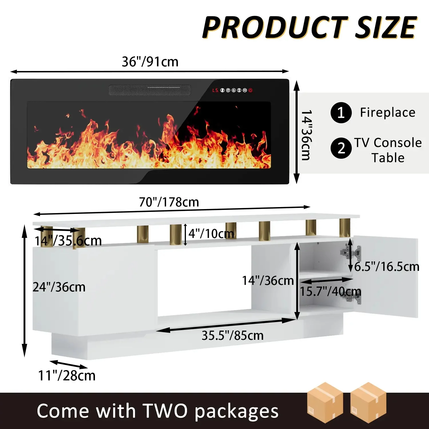 BOSSIN 70 Inches Fireplace TV Stand for TVs up to 80 Inches Console with 36'' Electric Fireplace - Image 30
