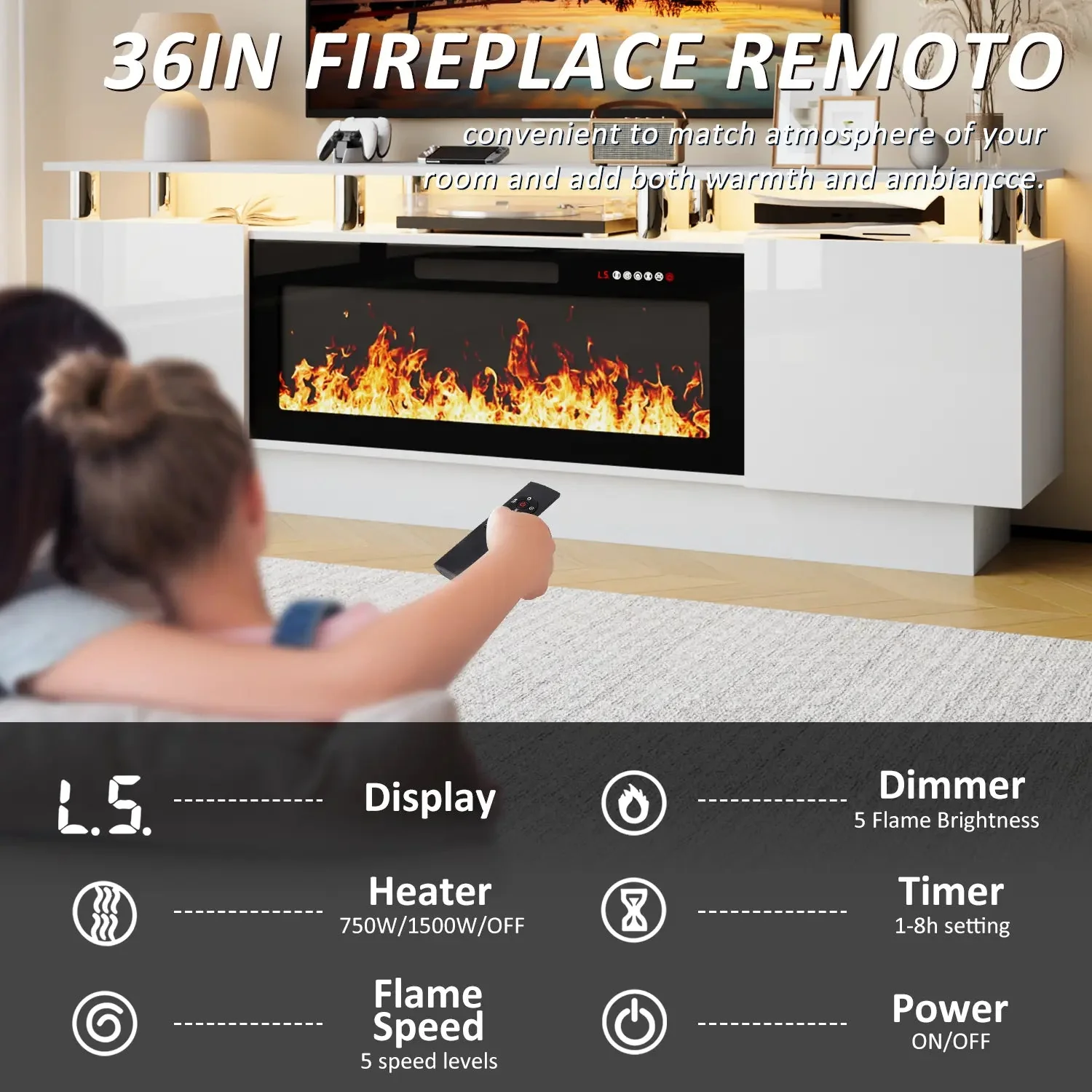 BOSSIN 70 Inches Fireplace TV Stand for TVs up to 80 Inches Console with 36'' Electric Fireplace - Image 5